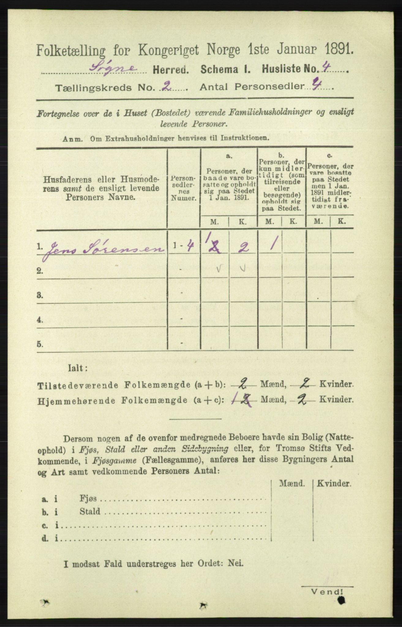 RA, 1891 census for 1018 Søgne, 1891, p. 138