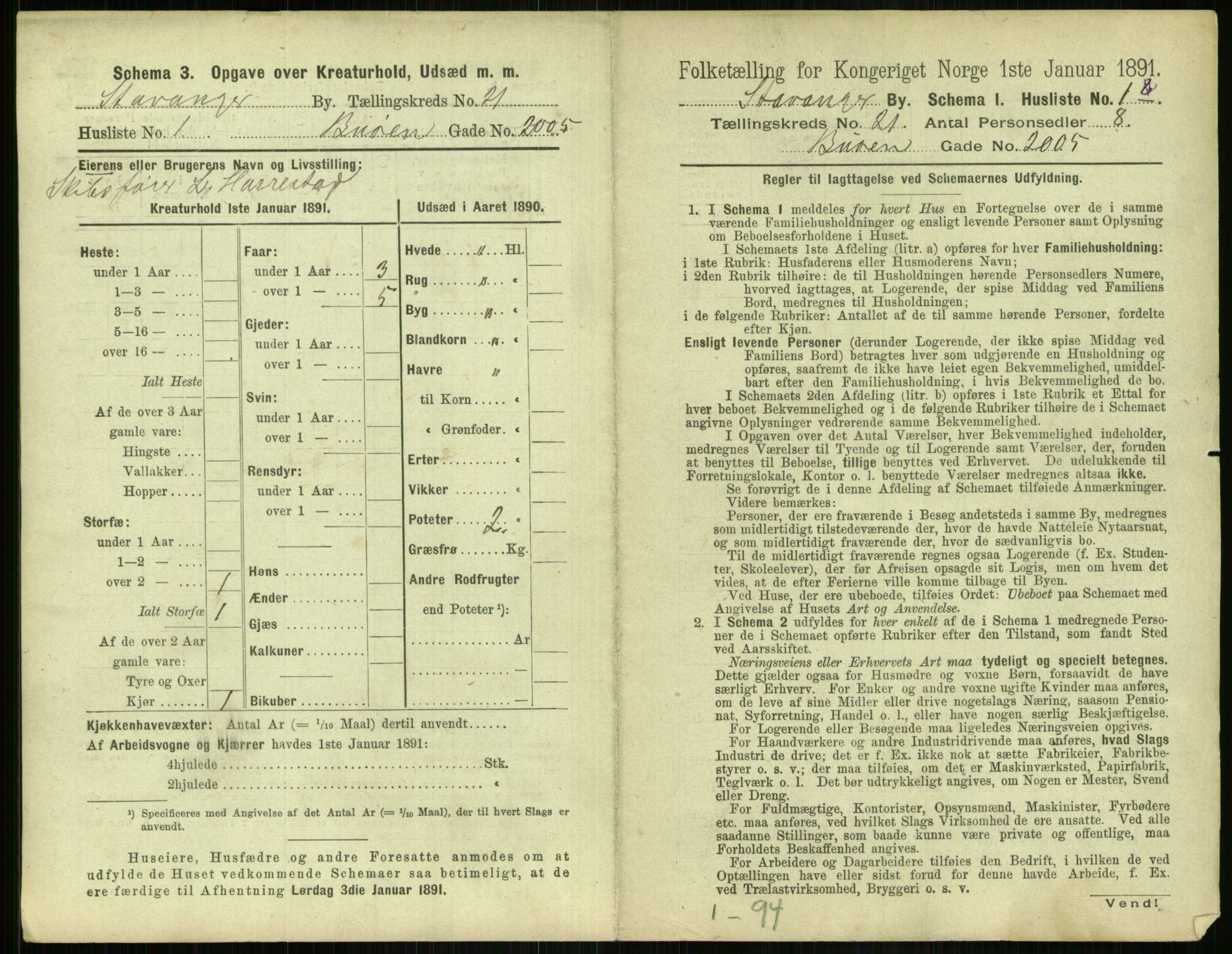 RA, 1891 census for 1103 Stavanger, 1891, p. 3917