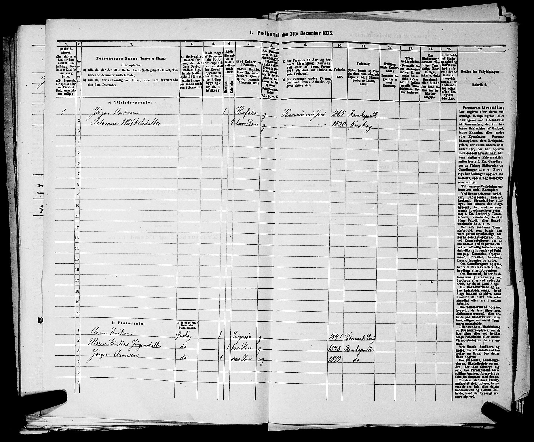 RA, 1875 census for 0120P Rødenes, 1875, p. 821