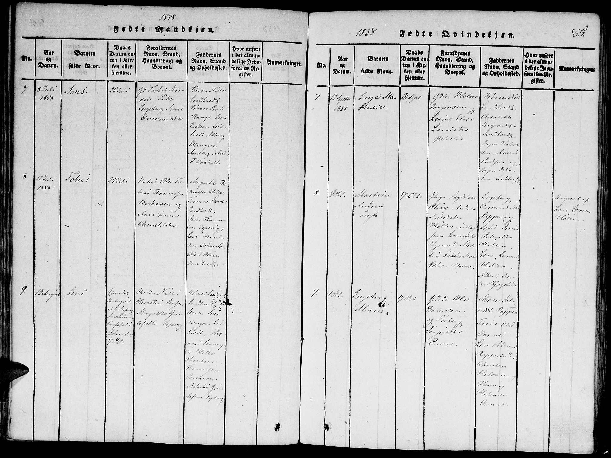 Hommedal sokneprestkontor, AV/SAK-1111-0023/F/Fa/Faa/L0001: Parish register (official) no. A 1, 1816-1860, p. 85