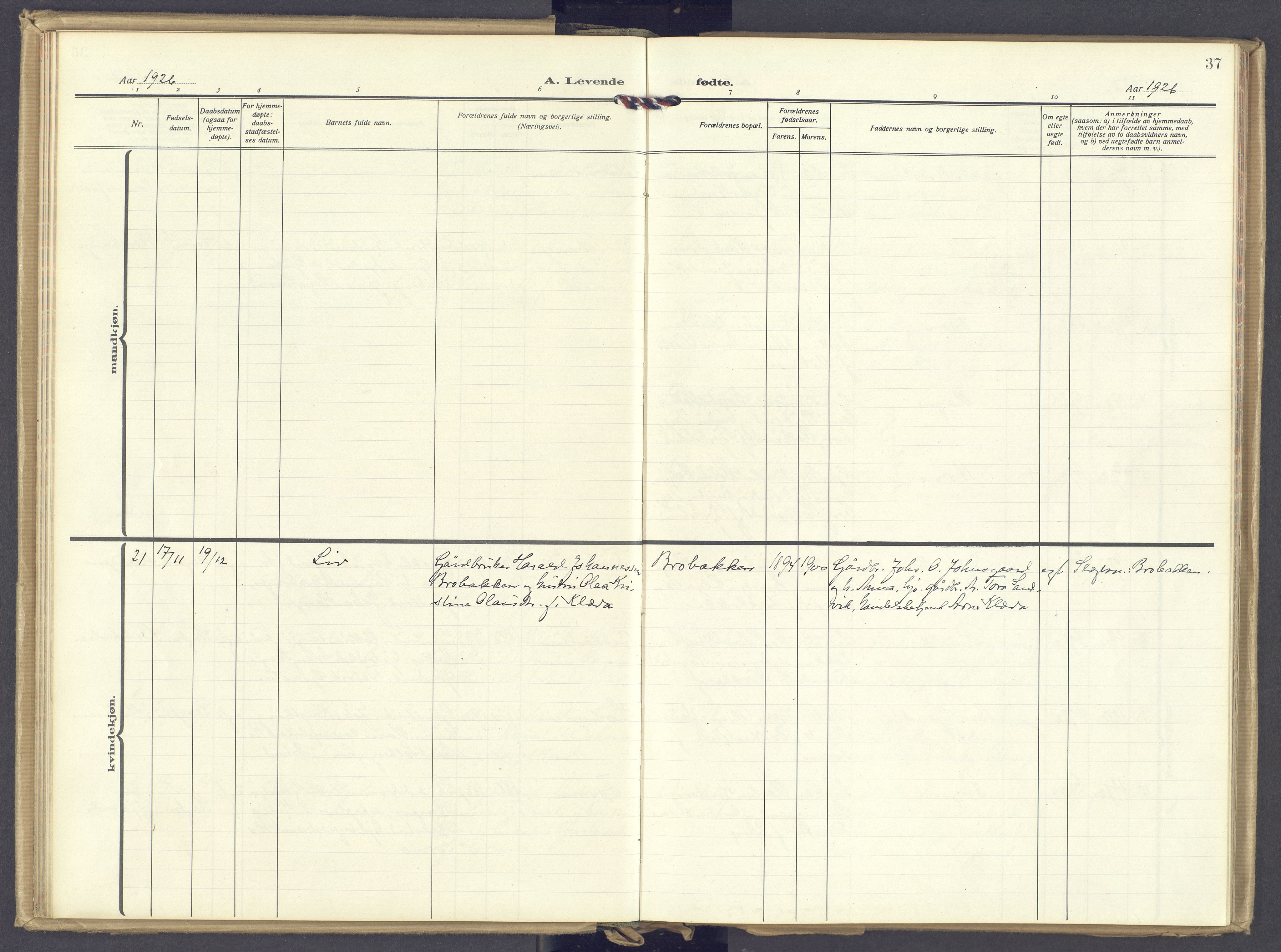 Øyer prestekontor, SAH/PREST-084/H/Ha/Haa/L0014: Parish register (official) no. 14, 1919-1932, p. 37