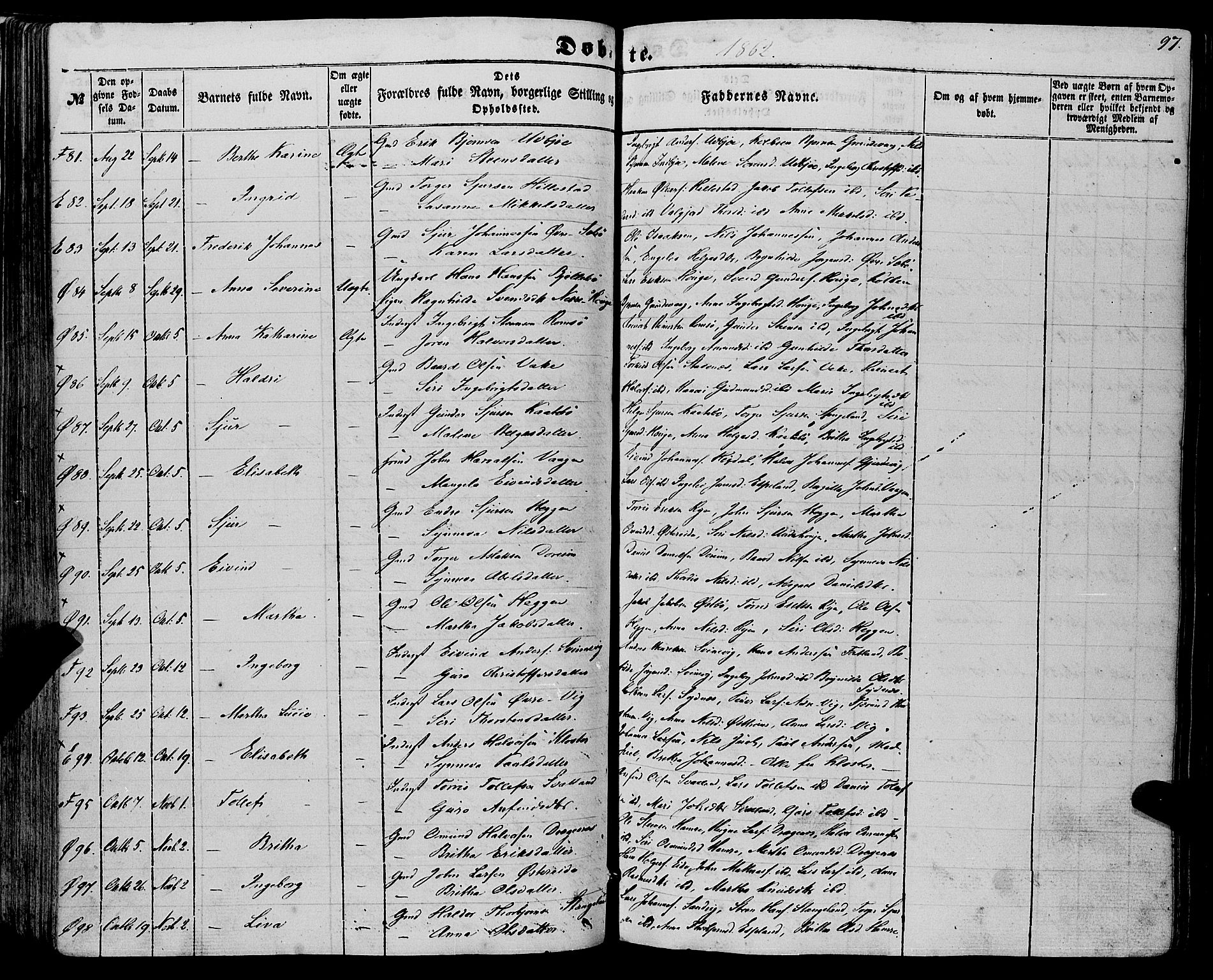 Fjelberg sokneprestembete, SAB/A-75201/H/Haa: Parish register (official) no. A 7, 1851-1867, p. 97