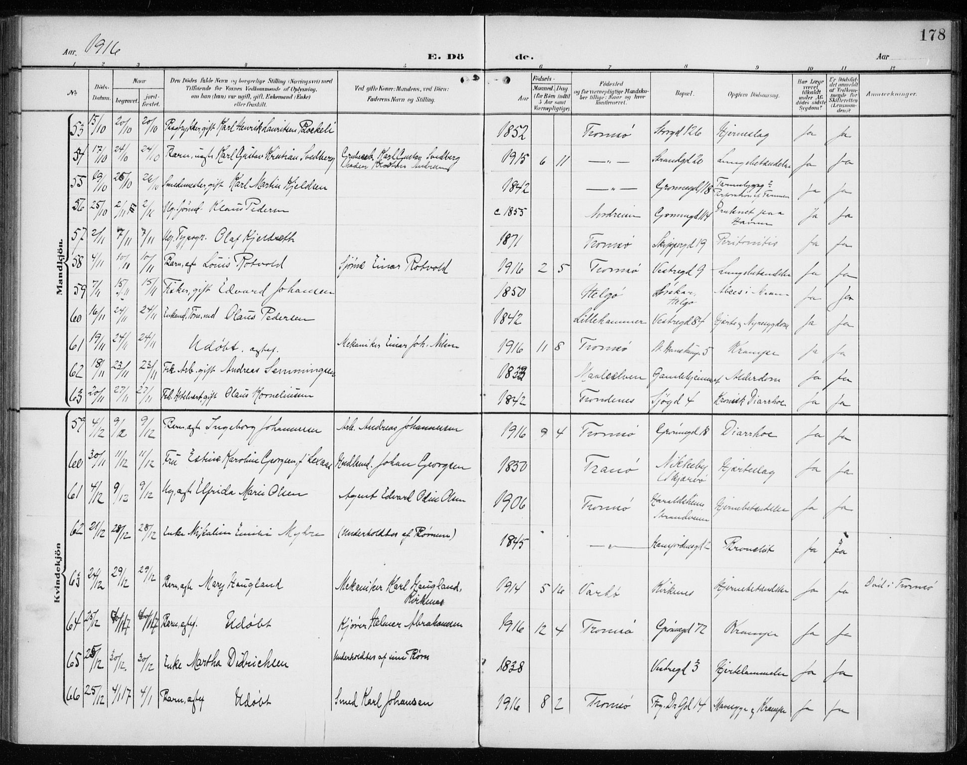 Tromsø sokneprestkontor/stiftsprosti/domprosti, AV/SATØ-S-1343/G/Ga/L0018kirke: Parish register (official) no. 18, 1907-1917, p. 178