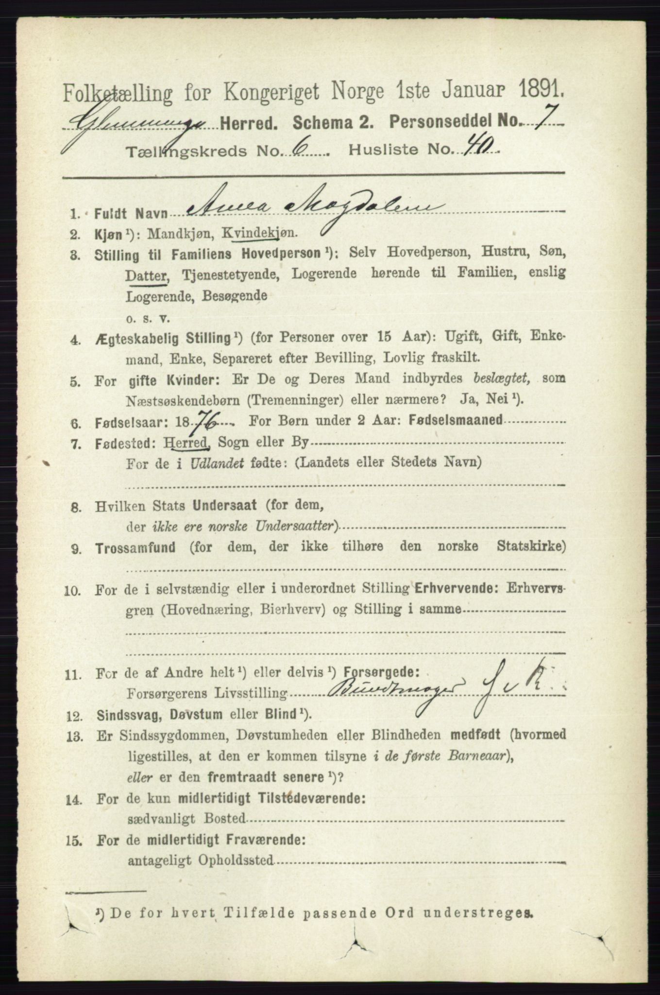 RA, 1891 census for 0132 Glemmen, 1891, p. 7838