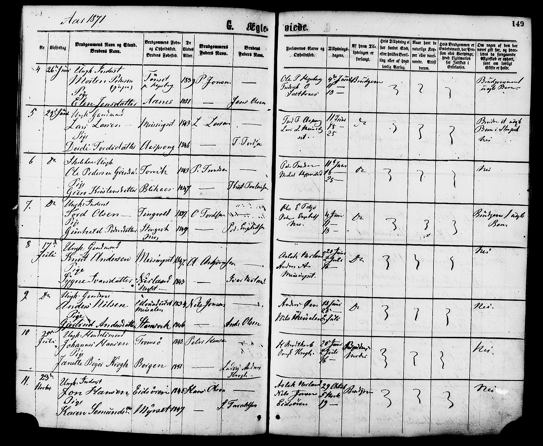 Ministerialprotokoller, klokkerbøker og fødselsregistre - Møre og Romsdal, AV/SAT-A-1454/586/L0986: Parish register (official) no. 586A12, 1867-1878, p. 149