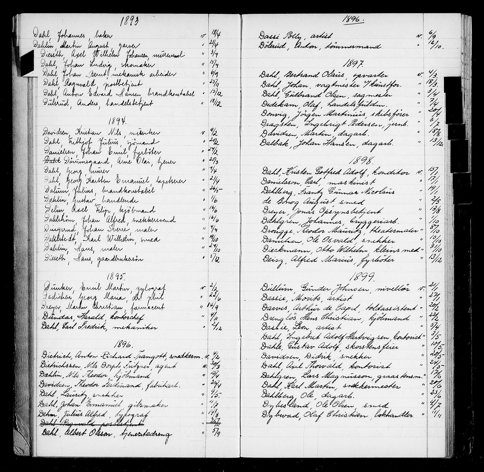 Oslo byfogd avd. I, AV/SAO-A-10220/L/La/L0001: Register - Vigsler og testamenter, 1886-1910, p. 23
