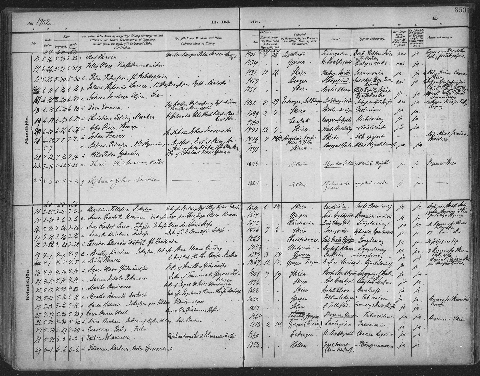 Skien kirkebøker, SAKO/A-302/F/Fa/L0011: Parish register (official) no. 11, 1900-1907, p. 353