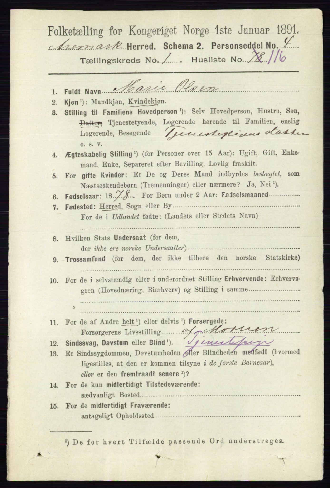 RA, 1891 census for 0118 Aremark, 1891, p. 777