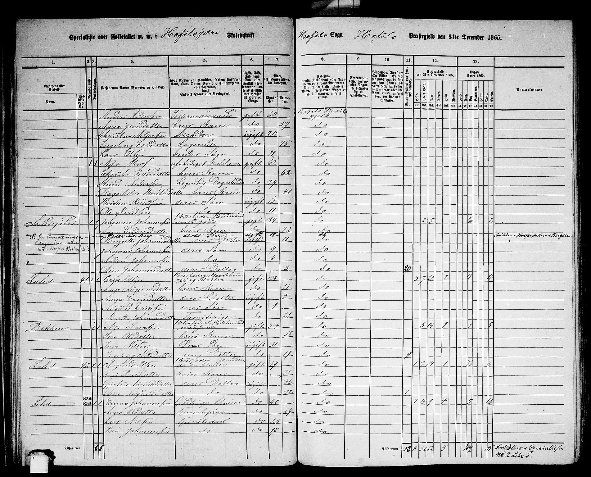 RA, 1865 census for Hafslo, 1865, p. 36