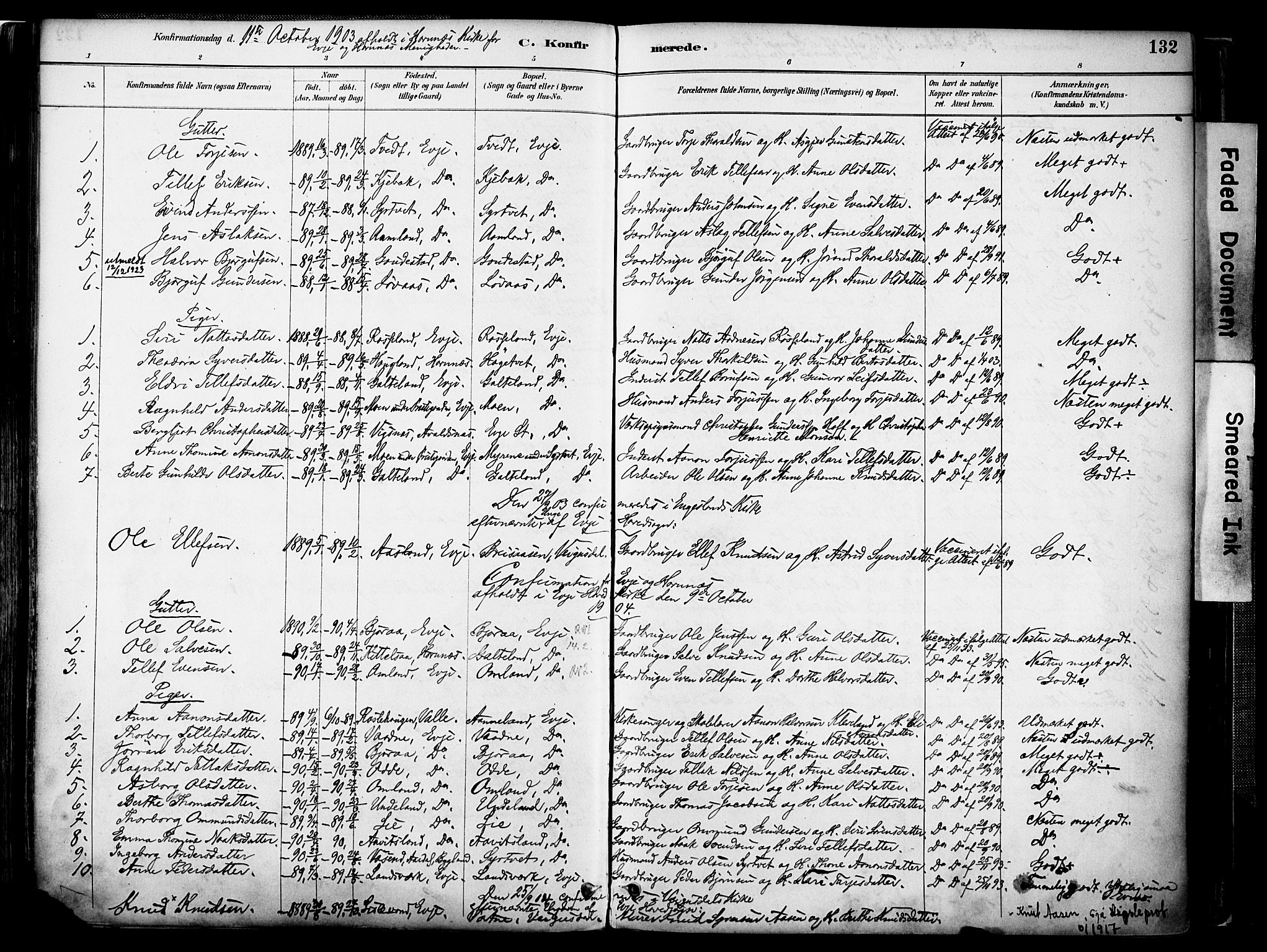 Evje sokneprestkontor, AV/SAK-1111-0008/F/Fa/Faa/L0007: Parish register (official) no. A 7, 1884-1909, p. 132