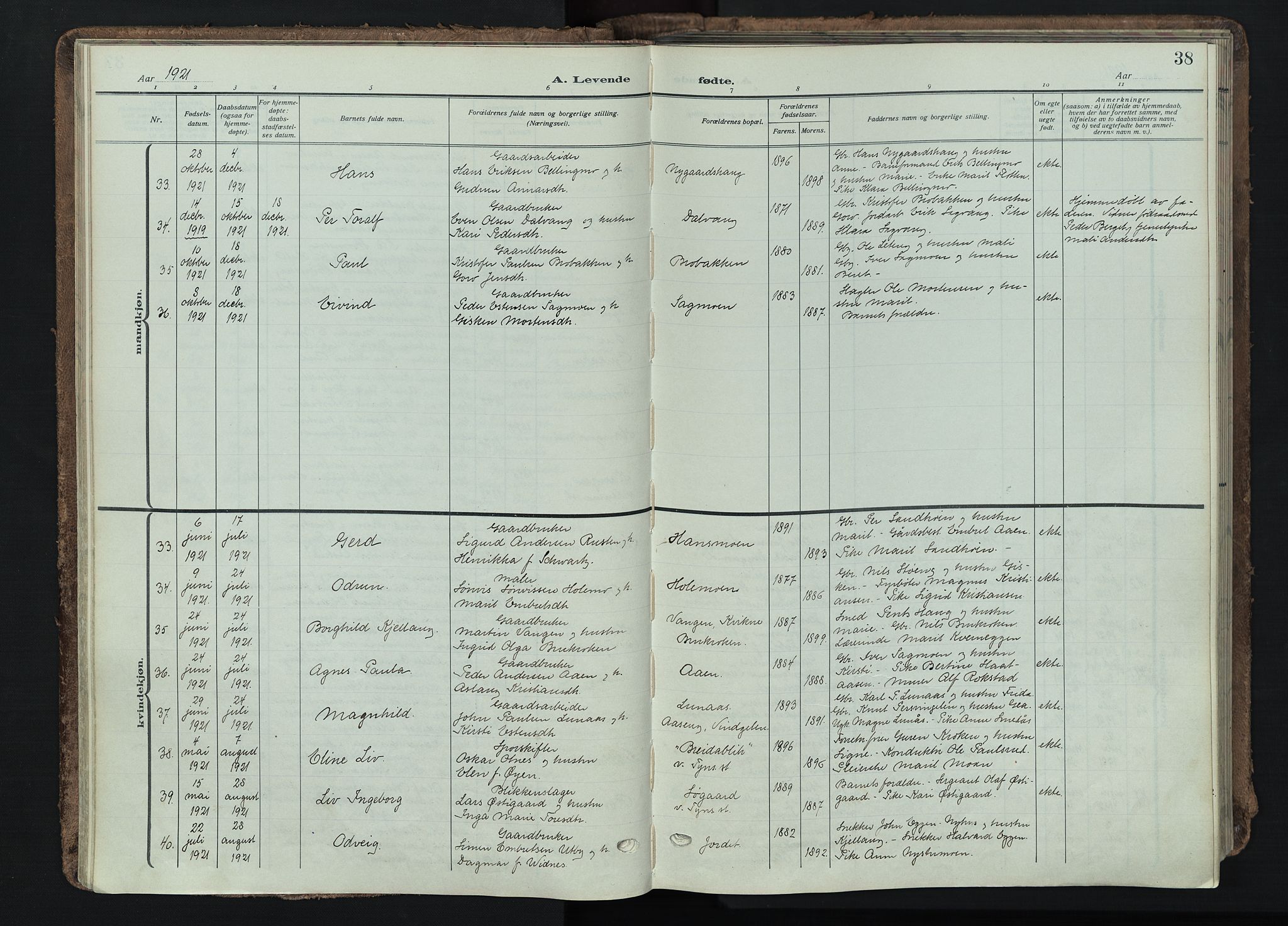 Tynset prestekontor, AV/SAH-PREST-058/H/Ha/Haa/L0026: Parish register (official) no. 26, 1915-1929, p. 38