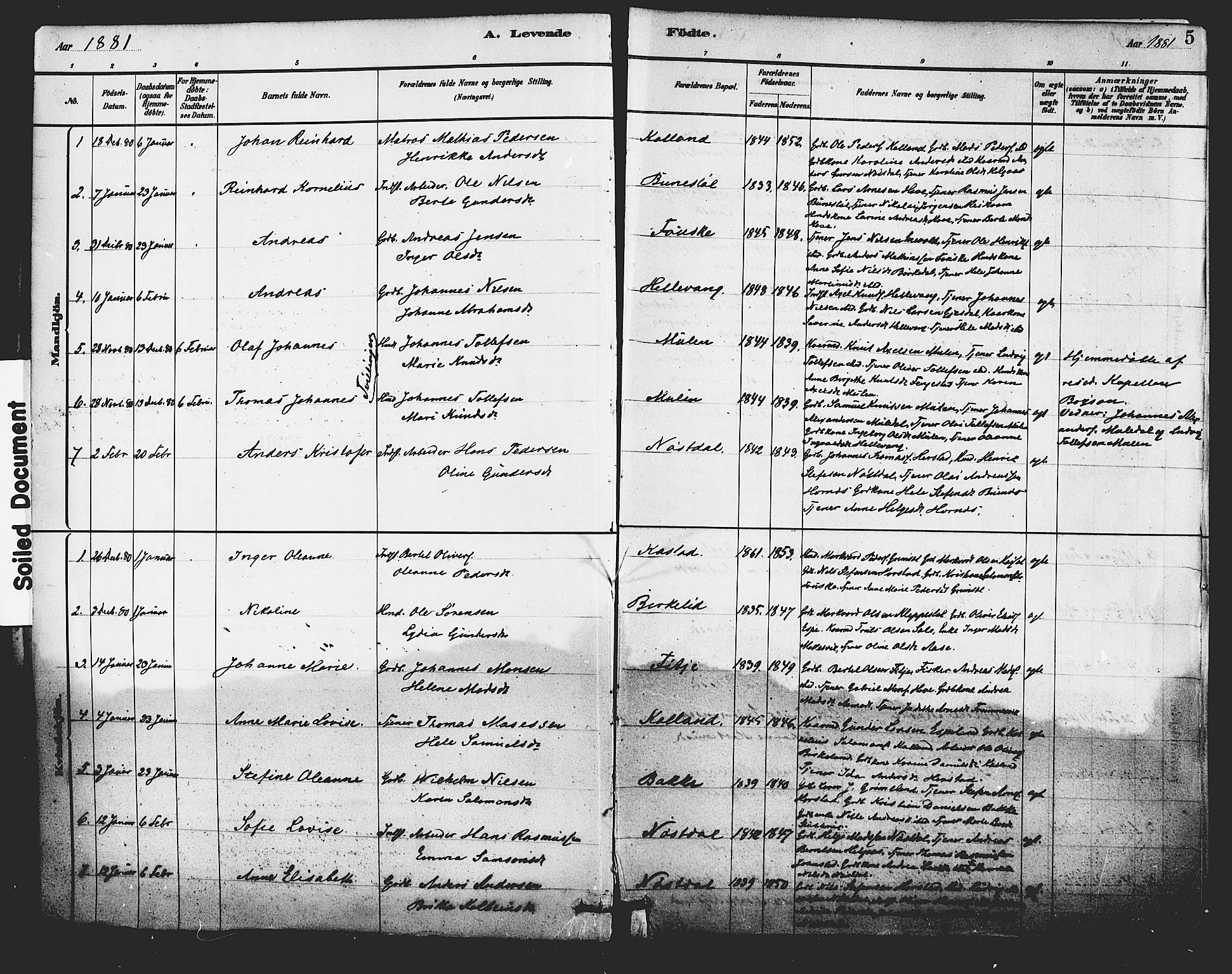 Førde sokneprestembete, SAB/A-79901/H/Haa/Haad/L0001: Parish register (official) no. D 1, 1881-1898, p. 5