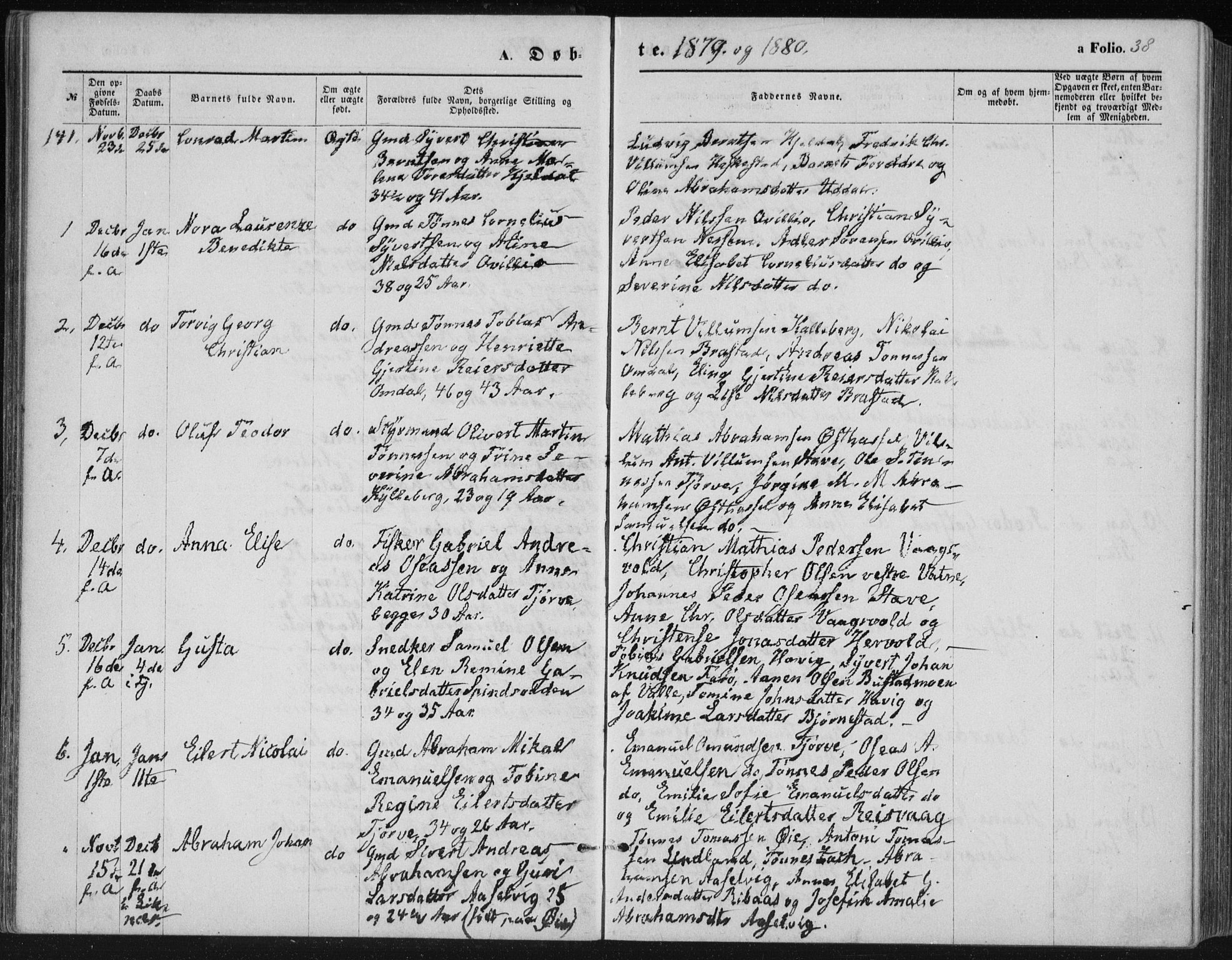 Lista sokneprestkontor, AV/SAK-1111-0027/F/Fb/L0004: Parish register (copy) no. B 4, 1877-1891, p. 38