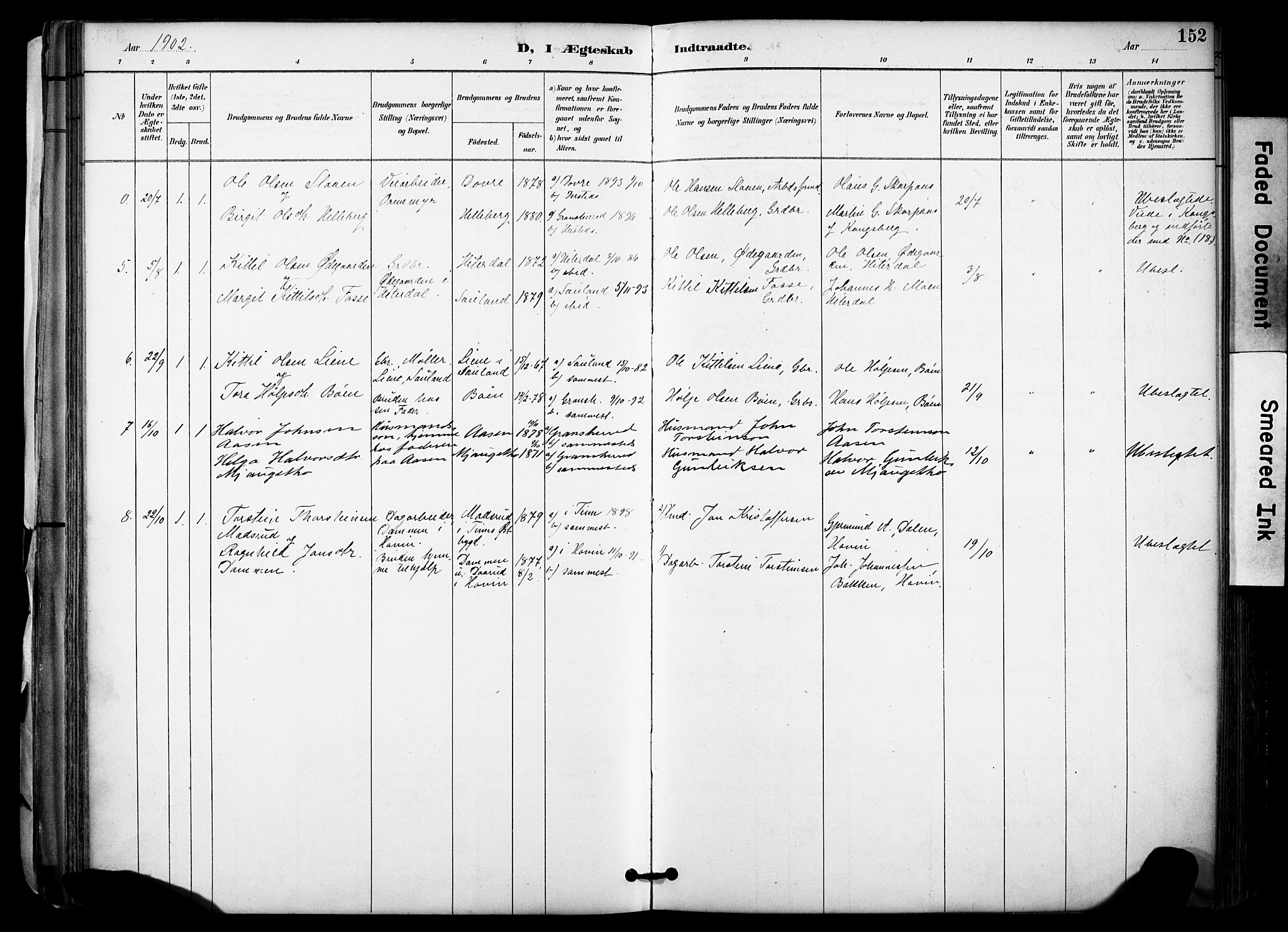 Gransherad kirkebøker, AV/SAKO-A-267/F/Fa/L0005: Parish register (official) no. I 5, 1887-1916, p. 152