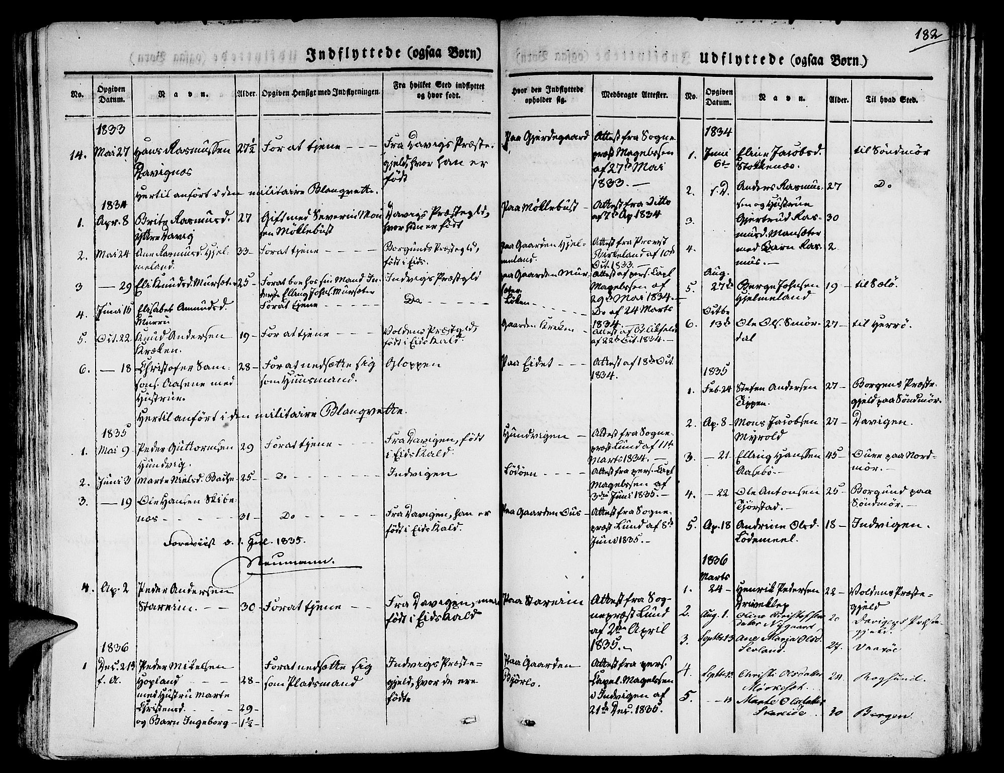 Eid sokneprestembete, SAB/A-82301/H/Haa/Haaa/L0006: Parish register (official) no. A 6, 1831-1843, p. 182