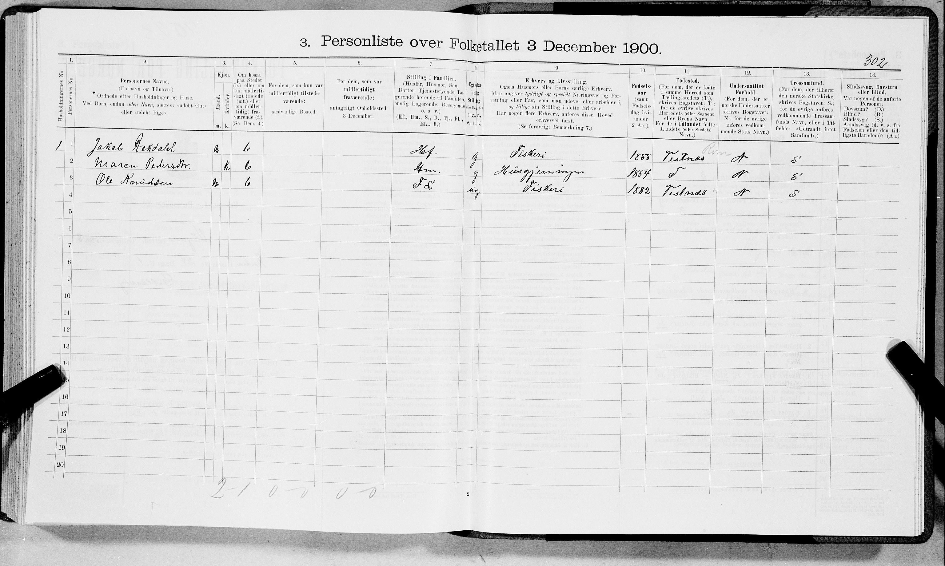 SAT, 1900 census for Vågan, 1900, p. 1190