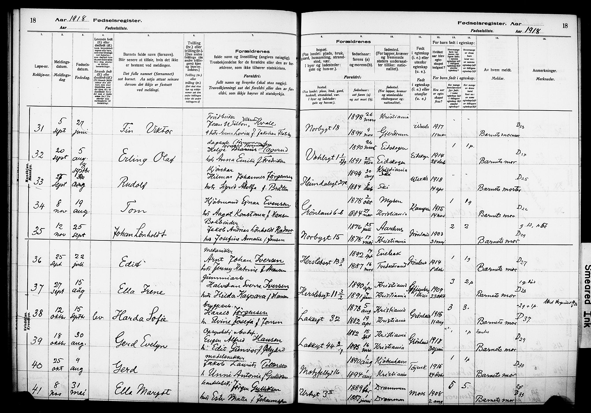 Wexel prestekontor Kirkebøker, AV/SAO-A-10879/J/L0001: Birth register no. 1, 1916-1930, p. 18