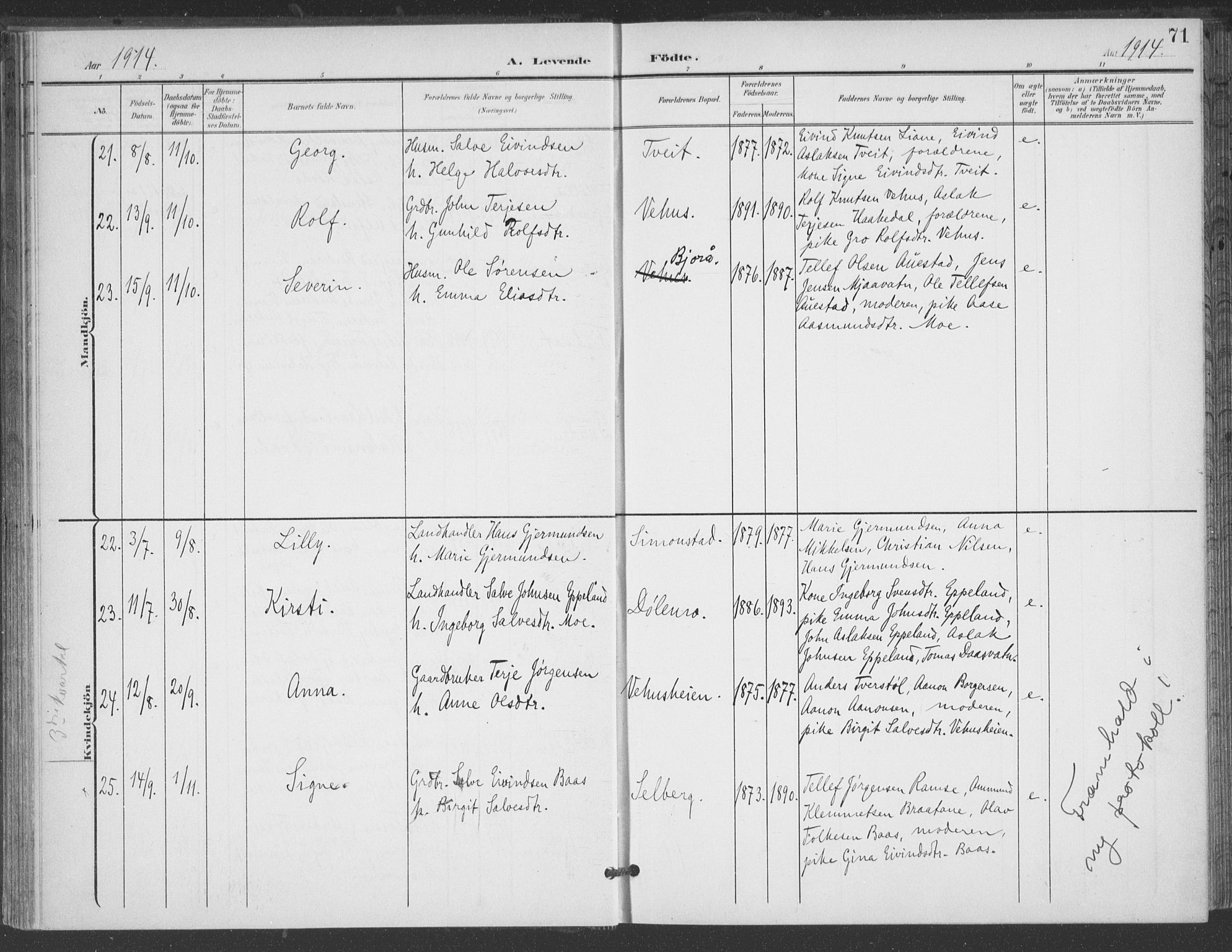 Åmli sokneprestkontor, AV/SAK-1111-0050/F/Fa/Fac/L0012: Parish register (official) no. A 12, 1900-1914, p. 71