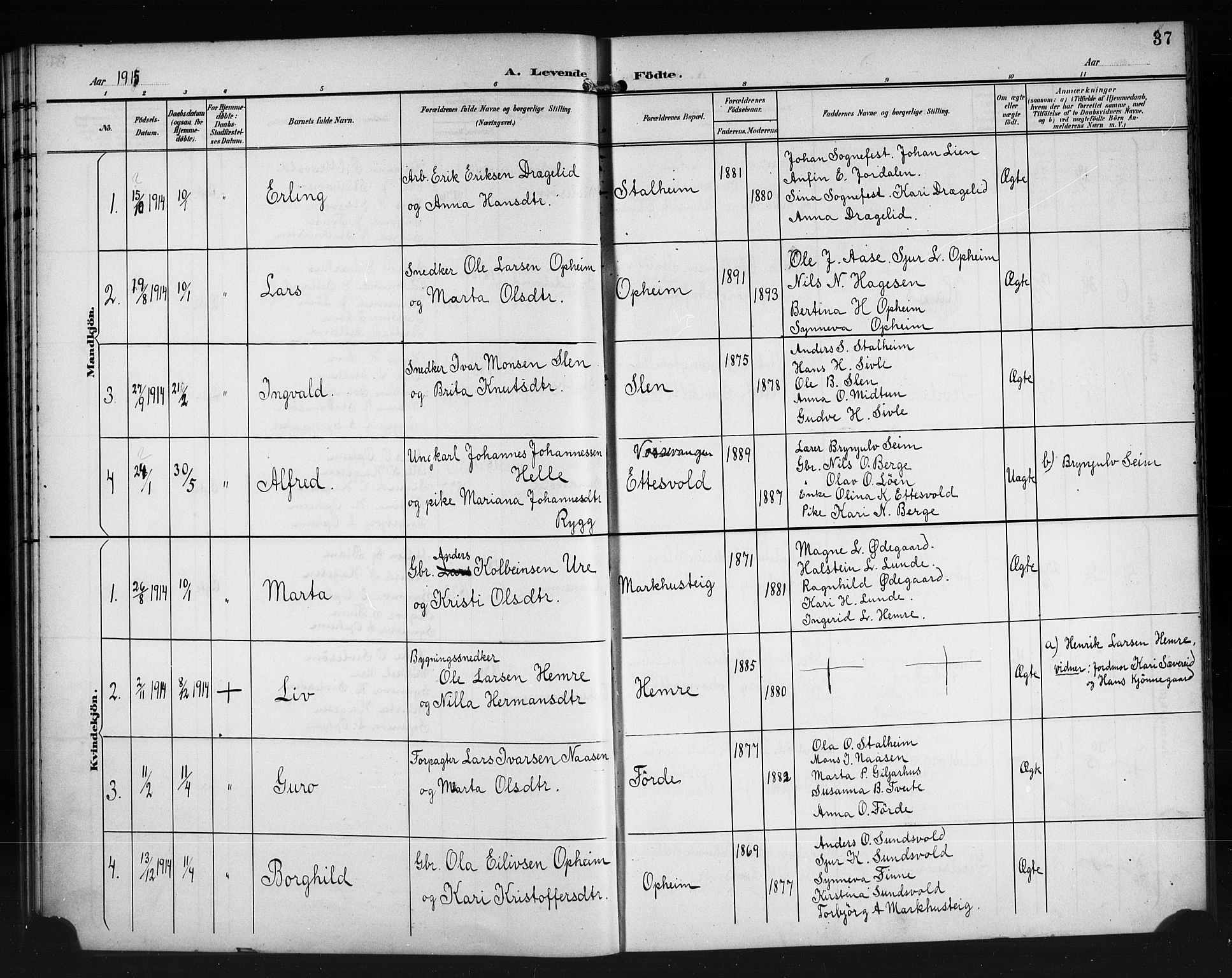 Vossestrand Sokneprestembete, AV/SAB-A-79101/H/Hab: Parish register (copy) no. A 3, 1900-1918, p. 37