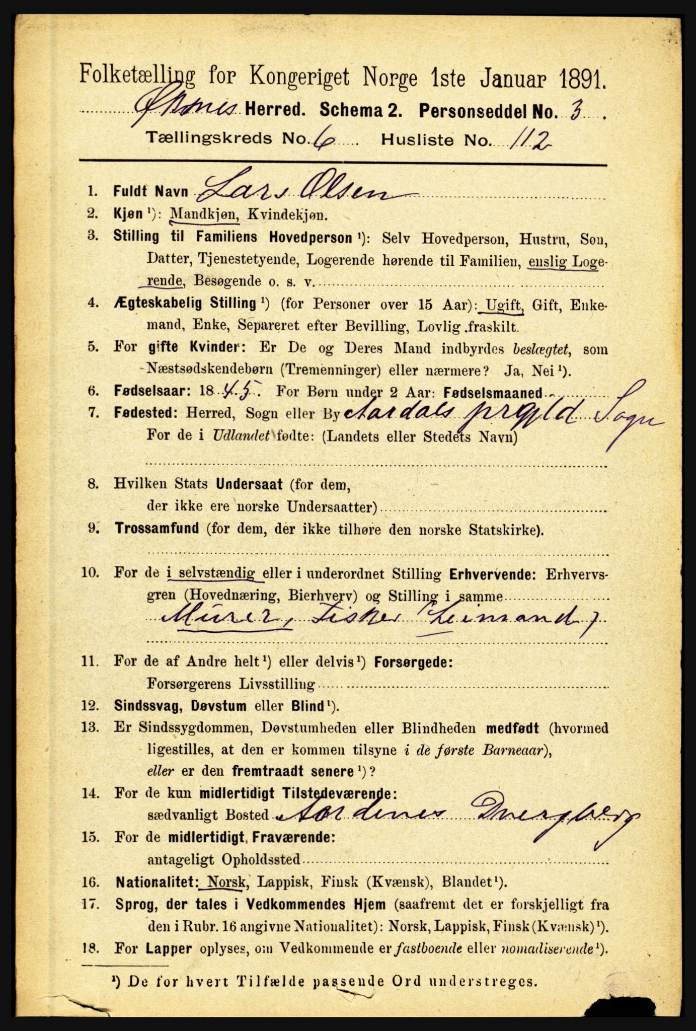 RA, 1891 census for 1868 Øksnes, 1891, p. 3497