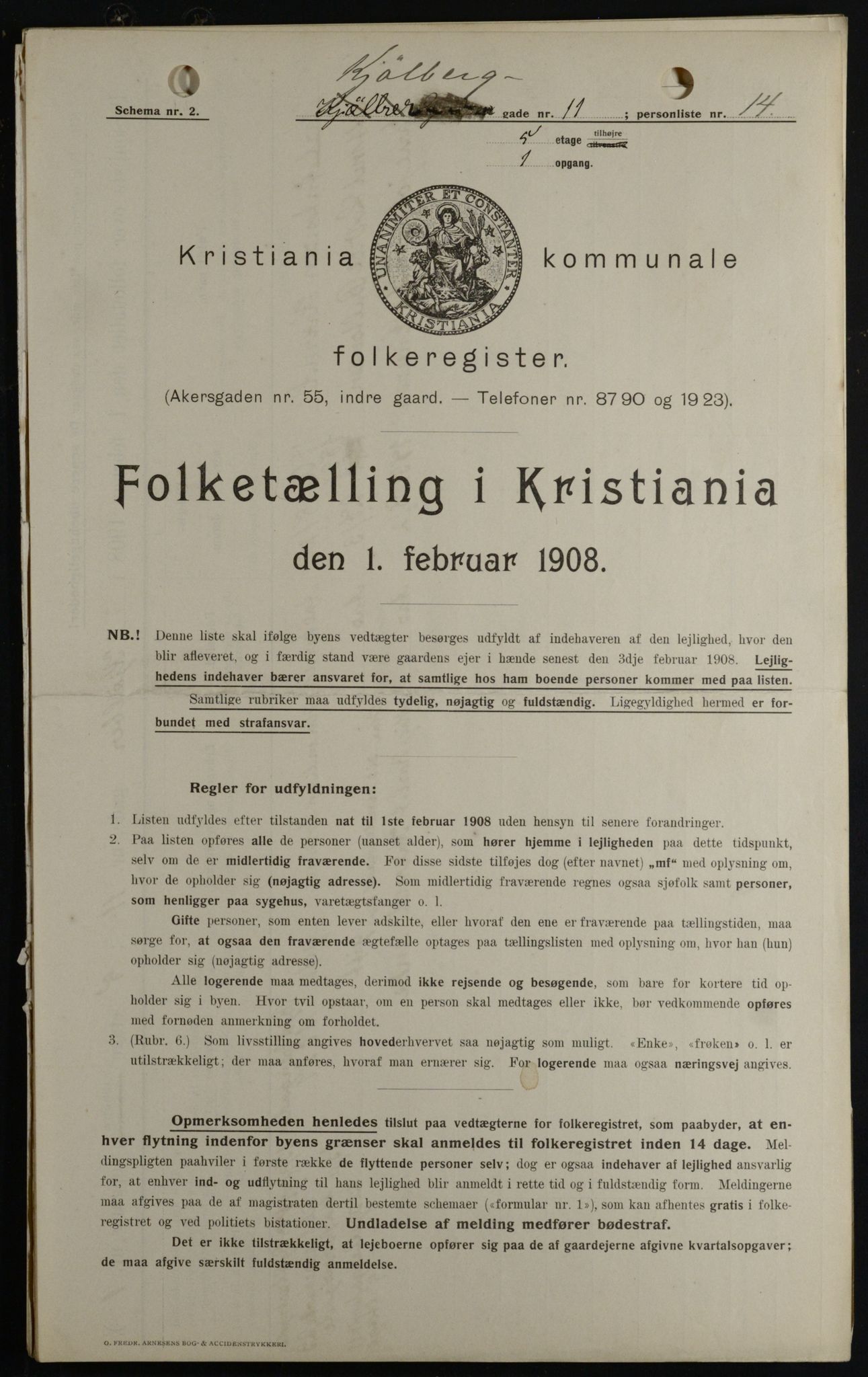 OBA, Municipal Census 1908 for Kristiania, 1908, p. 46054