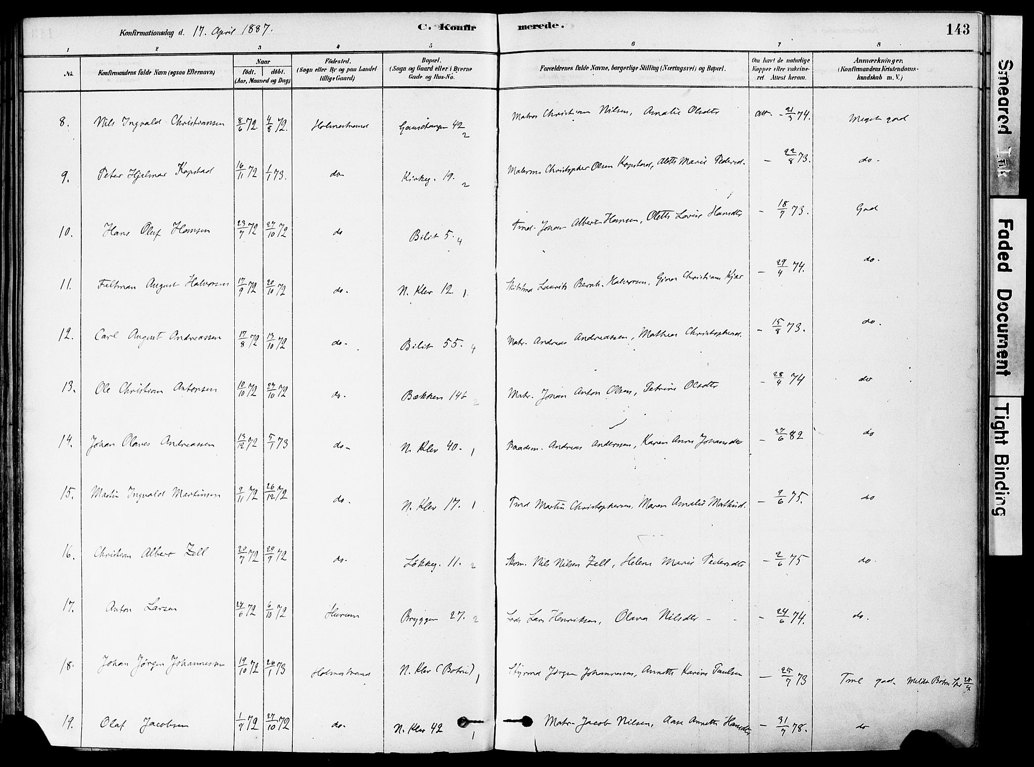 Holmestrand kirkebøker, AV/SAKO-A-346/F/Fa/L0004: Parish register (official) no. 4, 1880-1901, p. 143