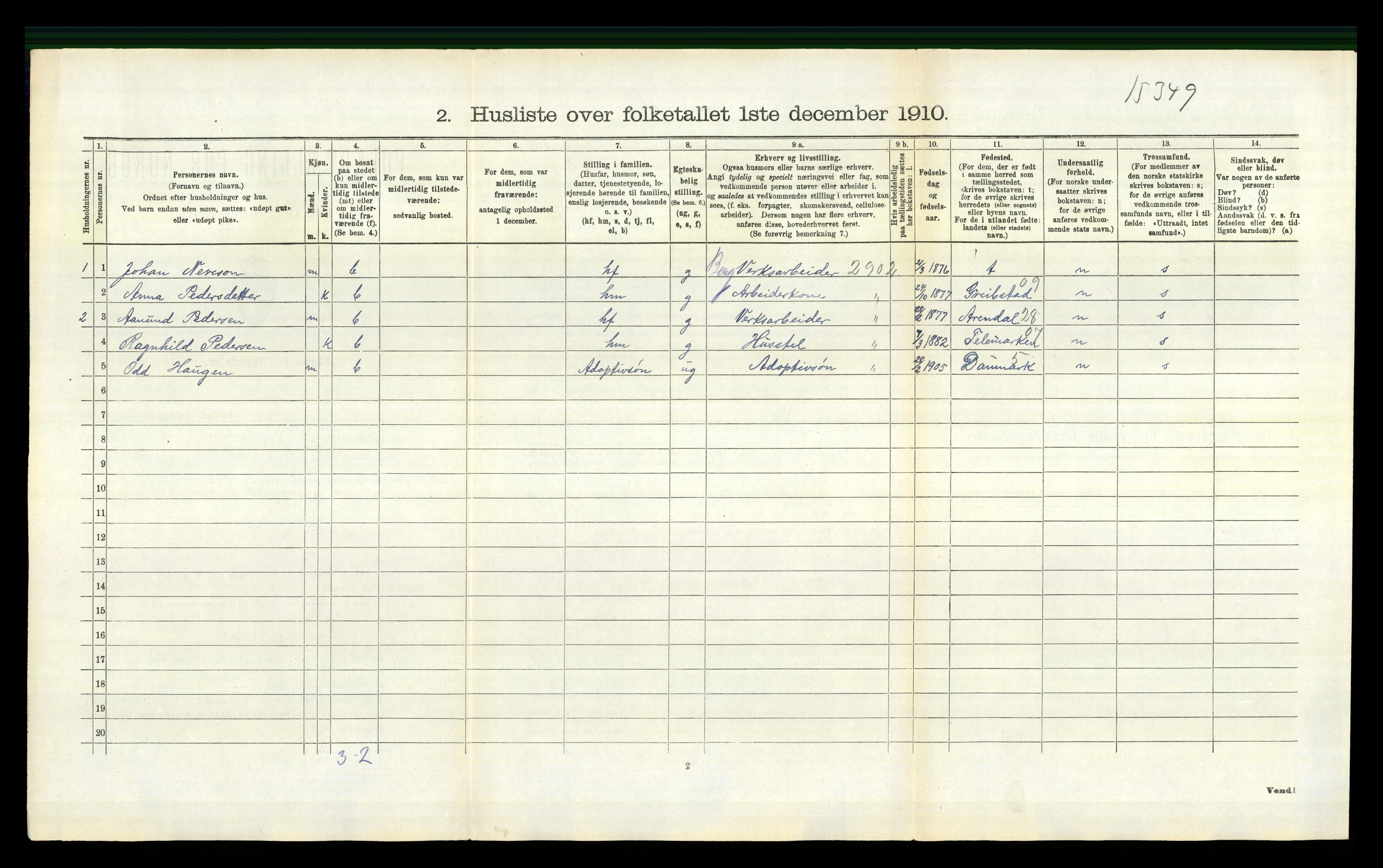 RA, 1910 census for Evje, 1910, p. 295