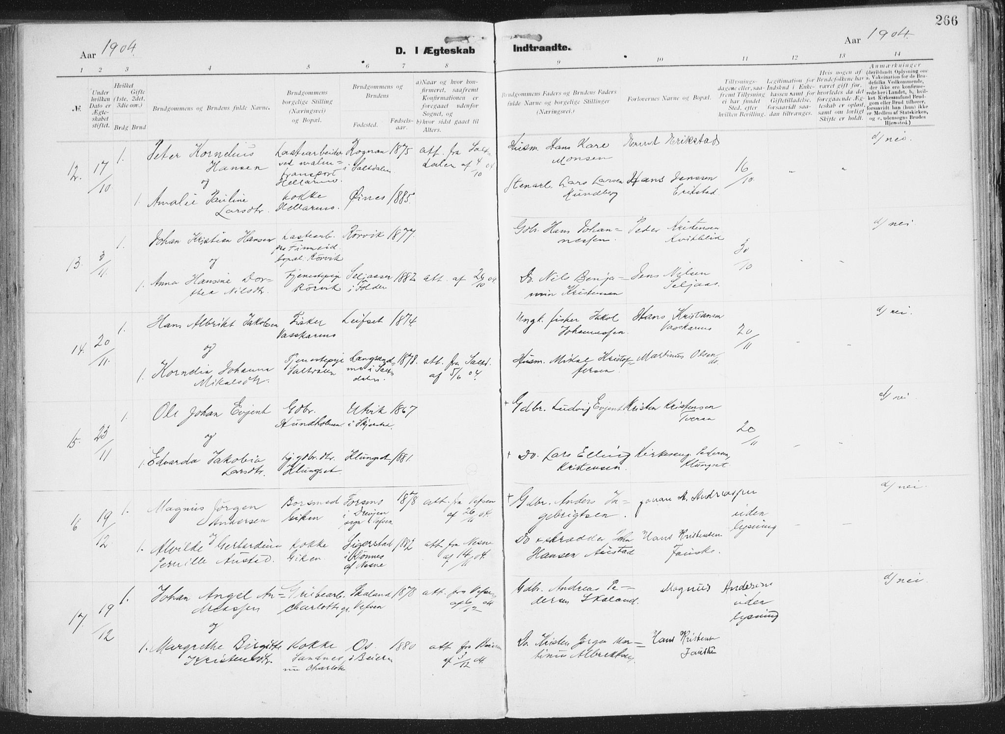 Ministerialprotokoller, klokkerbøker og fødselsregistre - Nordland, AV/SAT-A-1459/849/L0696: Parish register (official) no. 849A08, 1898-1910, p. 266