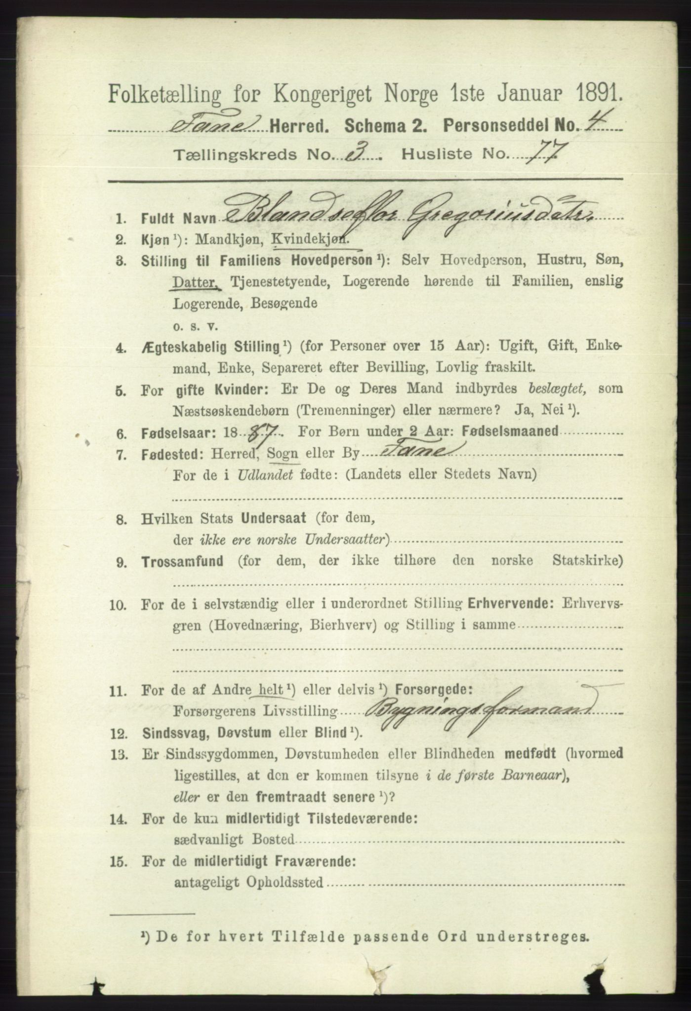 RA, 1891 census for 1249 Fana, 1891, p. 1524