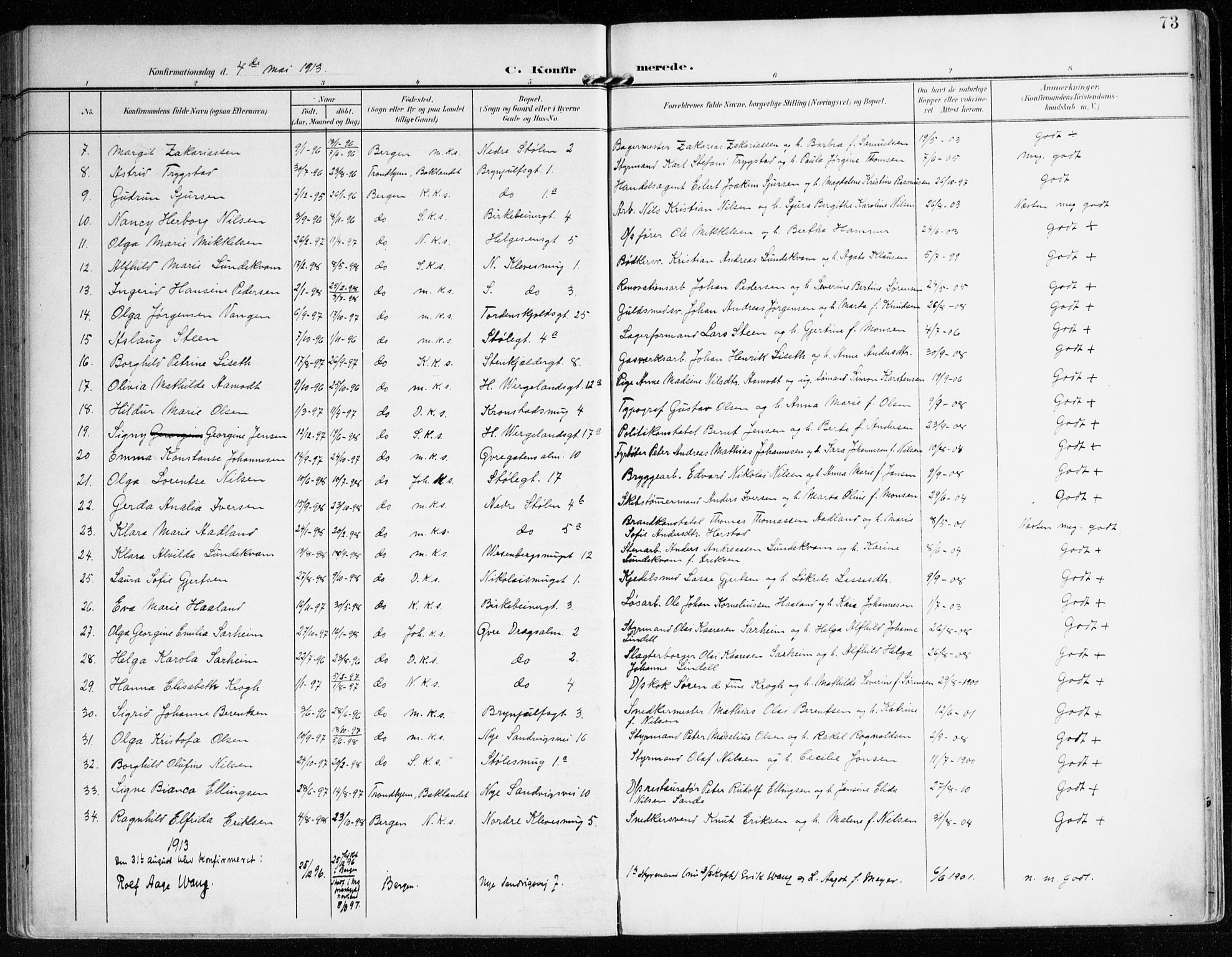 Mariakirken Sokneprestembete, SAB/A-76901/H/Haa/L0014: Parish register (official) no. C 2, 1900-1916, p. 73