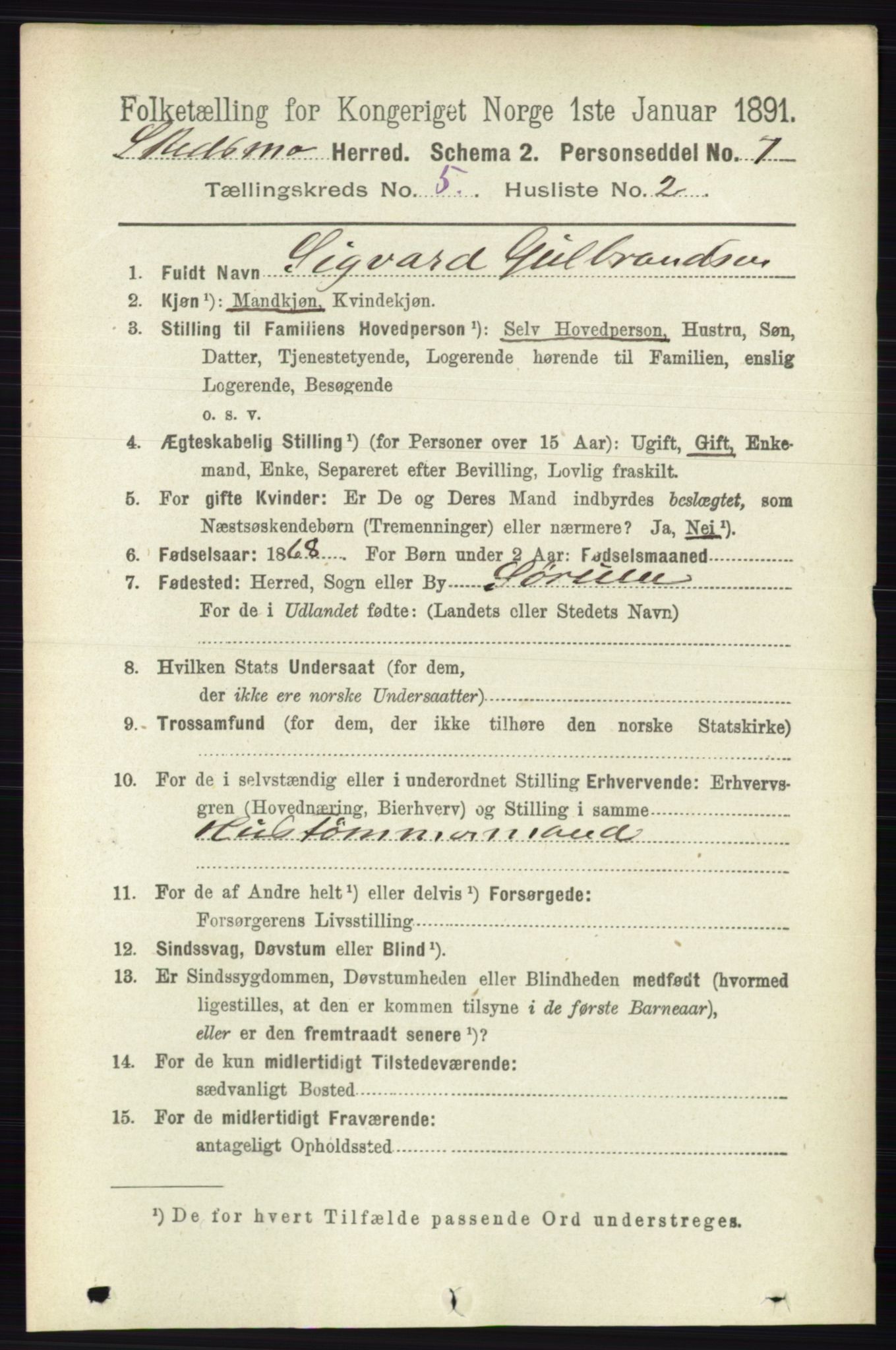 RA, 1891 census for 0231 Skedsmo, 1891, p. 2310