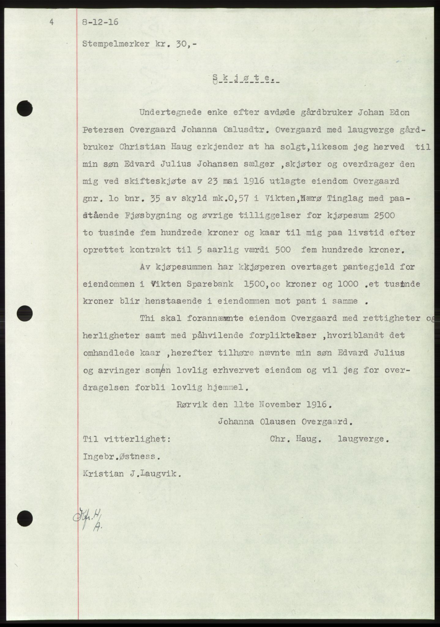 Namdal sorenskriveri, SAT/A-4133/1/2/2C: Mortgage book no. -, 1916-1921, Deed date: 08.12.1916