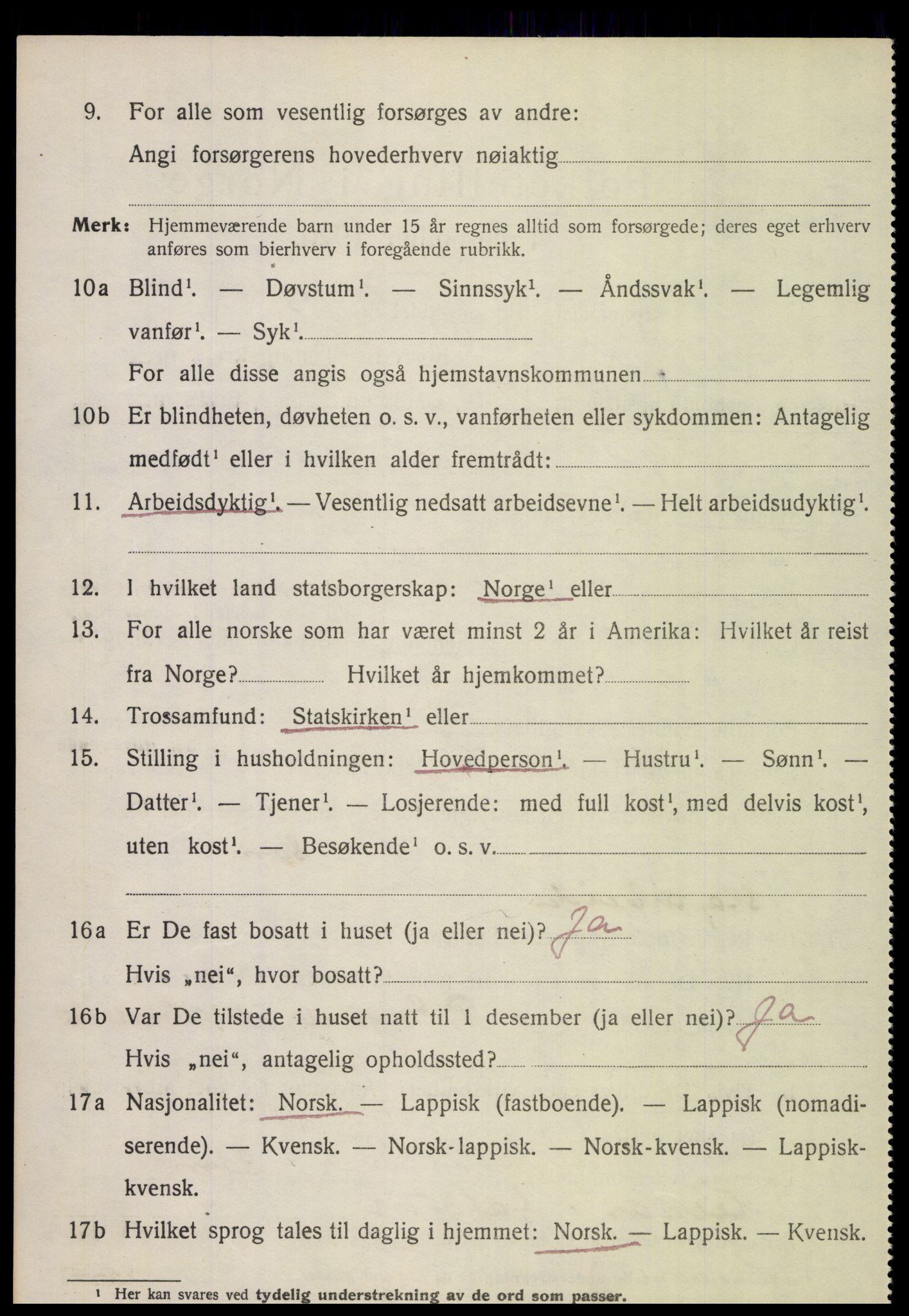 SAT, 1920 census for Nordfold, 1920, p. 2520