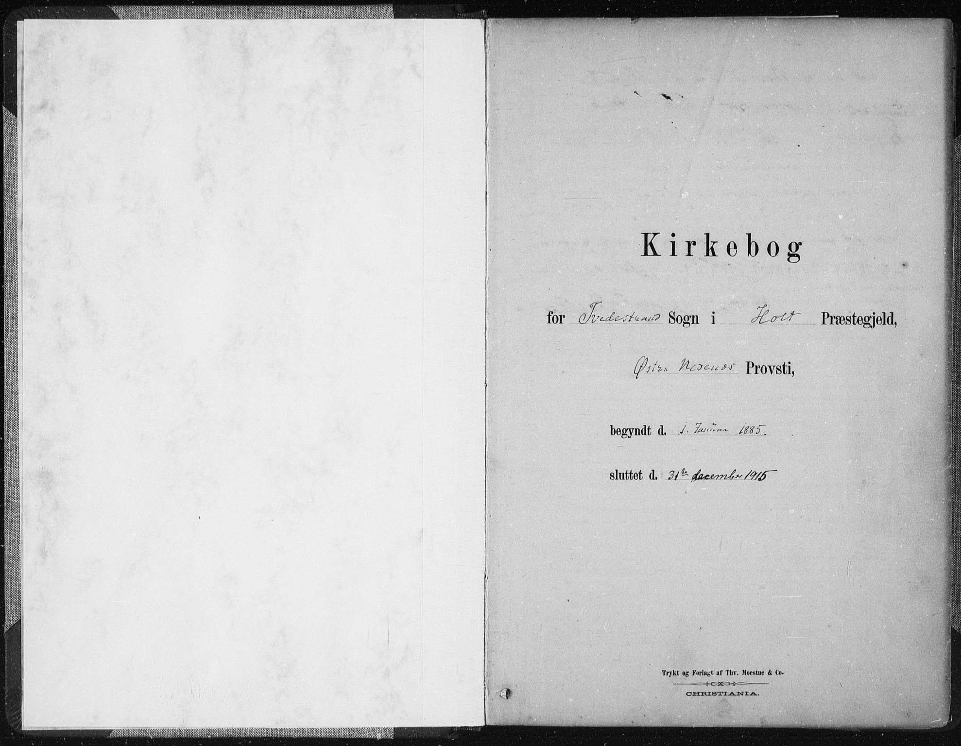 Tvedestrand sokneprestkontor, AV/SAK-1111-0042/F/Fa/L0001: Parish register (official) no. A 1, 1885-1916