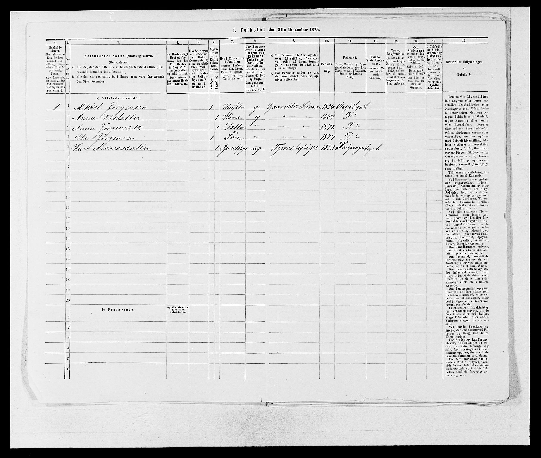 SAB, 1875 census for 1420P Sogndal, 1875, p. 755