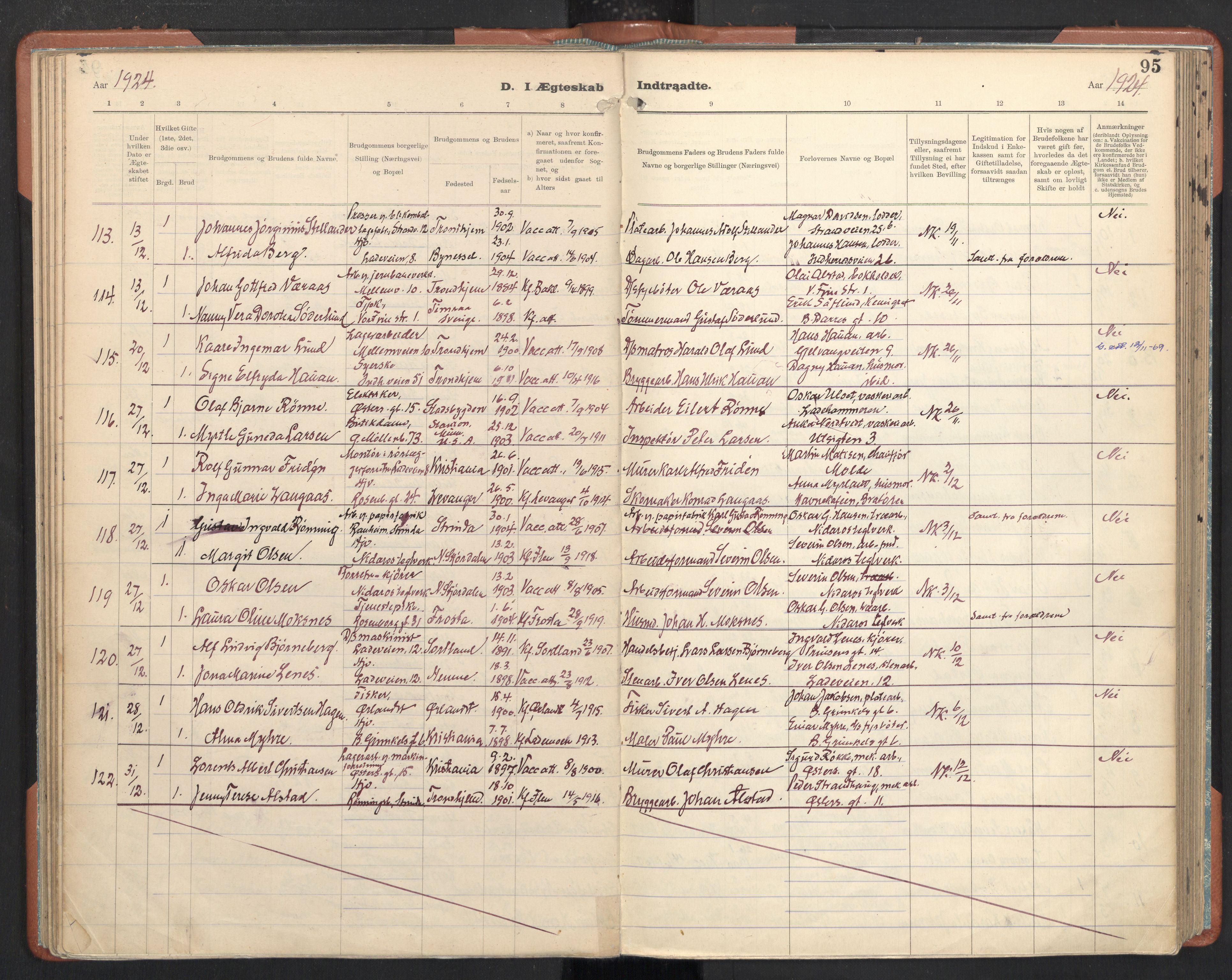 Ministerialprotokoller, klokkerbøker og fødselsregistre - Sør-Trøndelag, SAT/A-1456/605/L0245: Parish register (official) no. 605A07, 1916-1938, p. 95