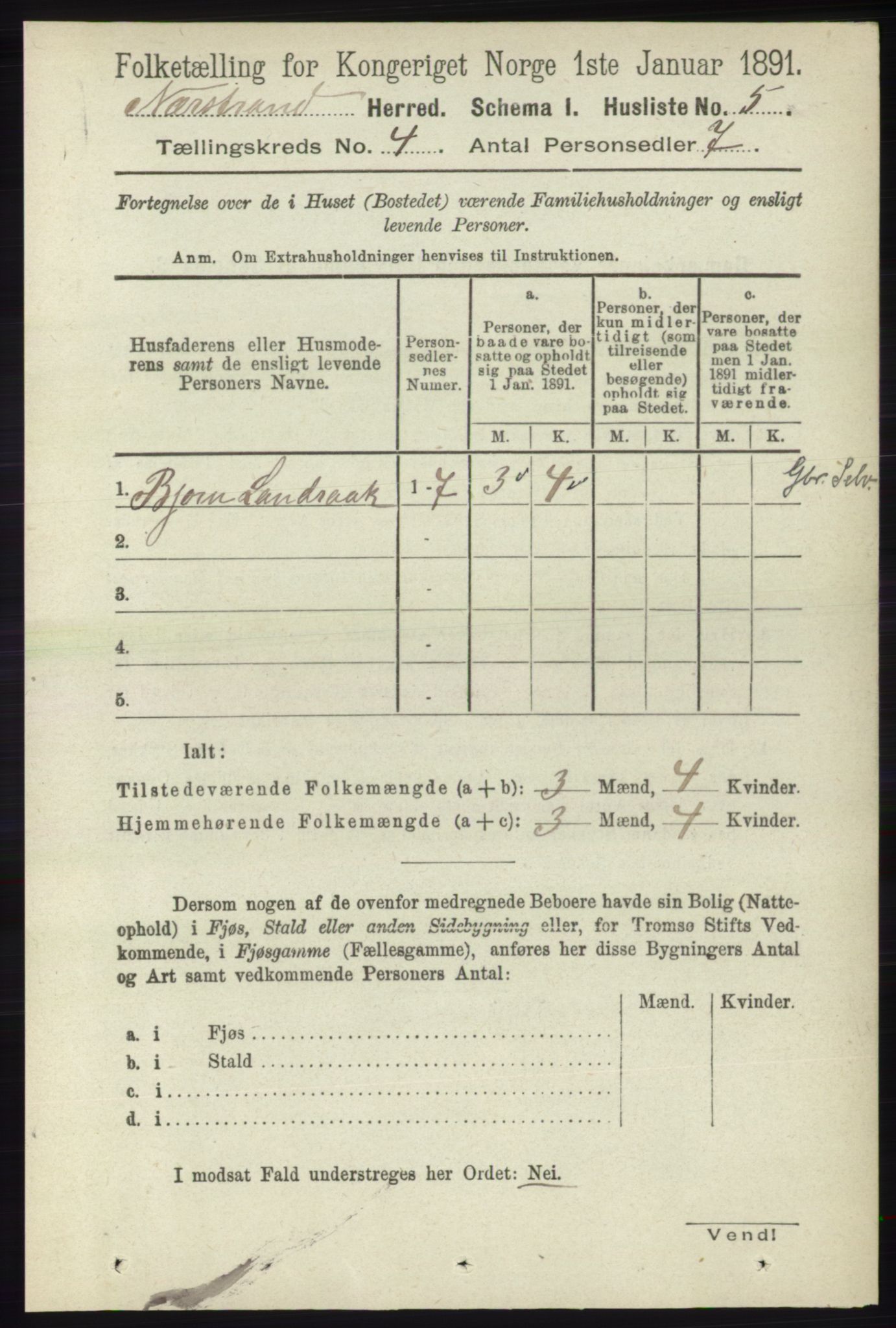 RA, 1891 census for 1139 Nedstrand, 1891, p. 626