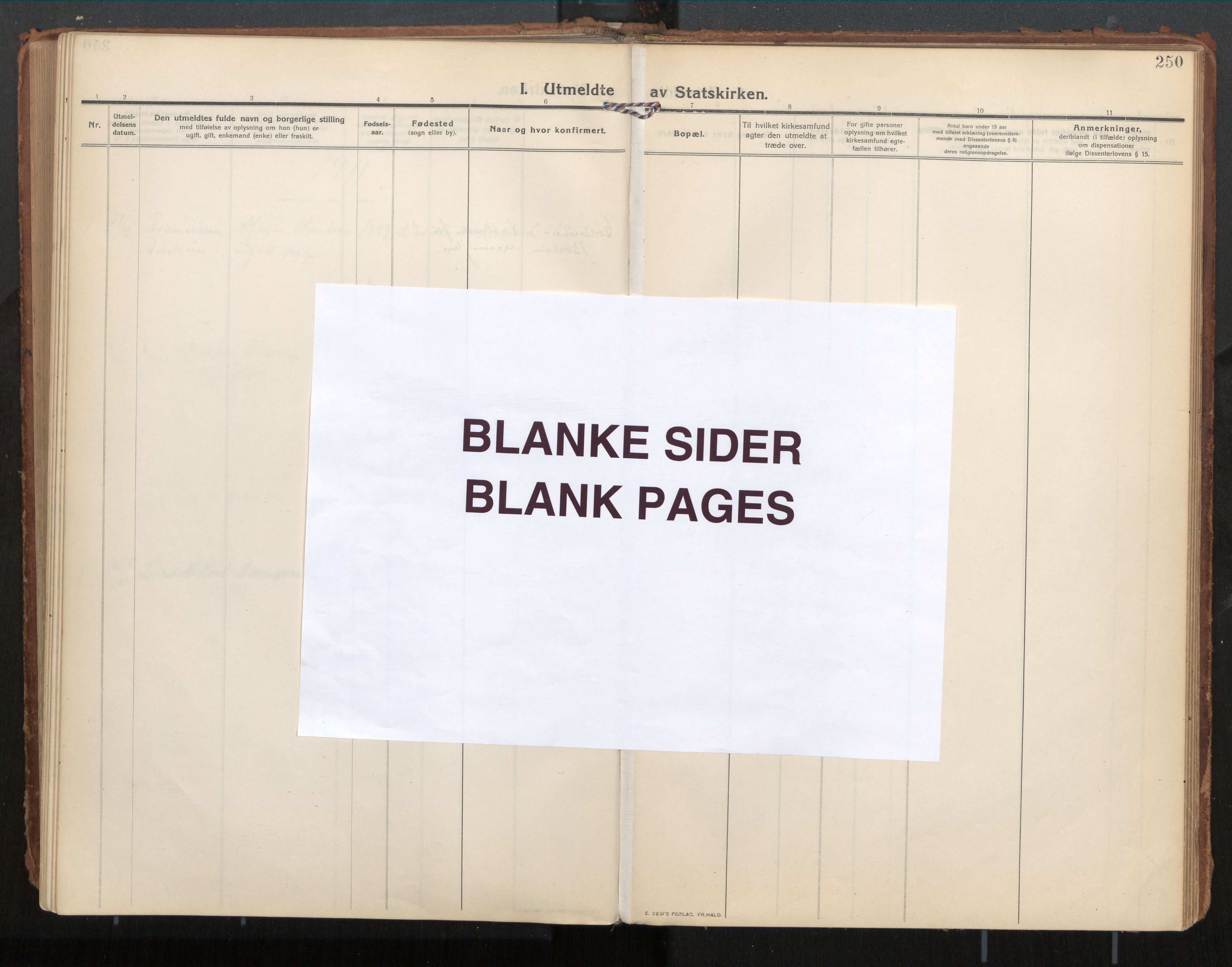 Ministerialprotokoller, klokkerbøker og fødselsregistre - Nordland, AV/SAT-A-1459/854/L0784: Parish register (official) no. 854A07, 1910-1922, p. 250