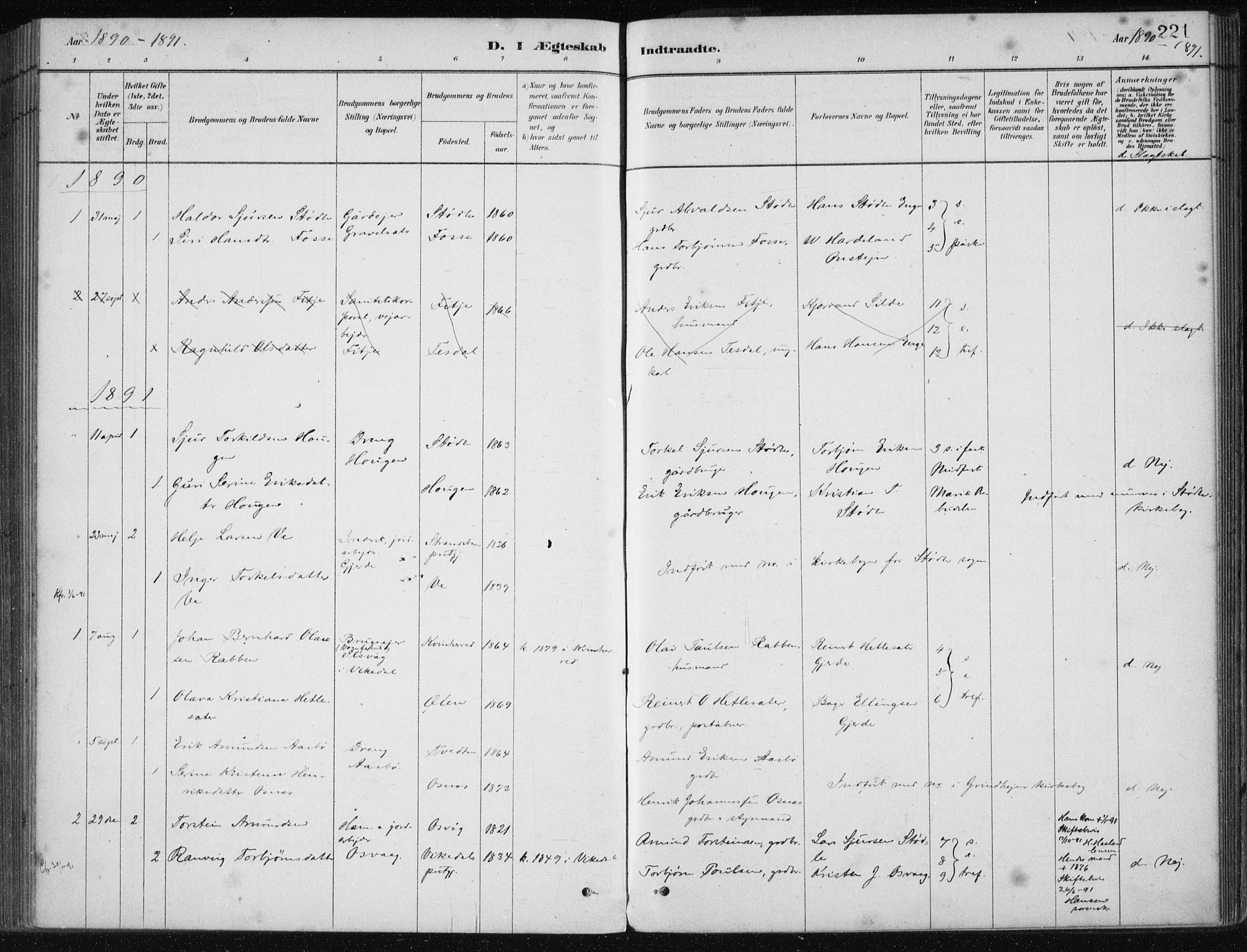 Etne sokneprestembete, SAB/A-75001/H/Haa: Parish register (official) no. C  1, 1879-1919, p. 221