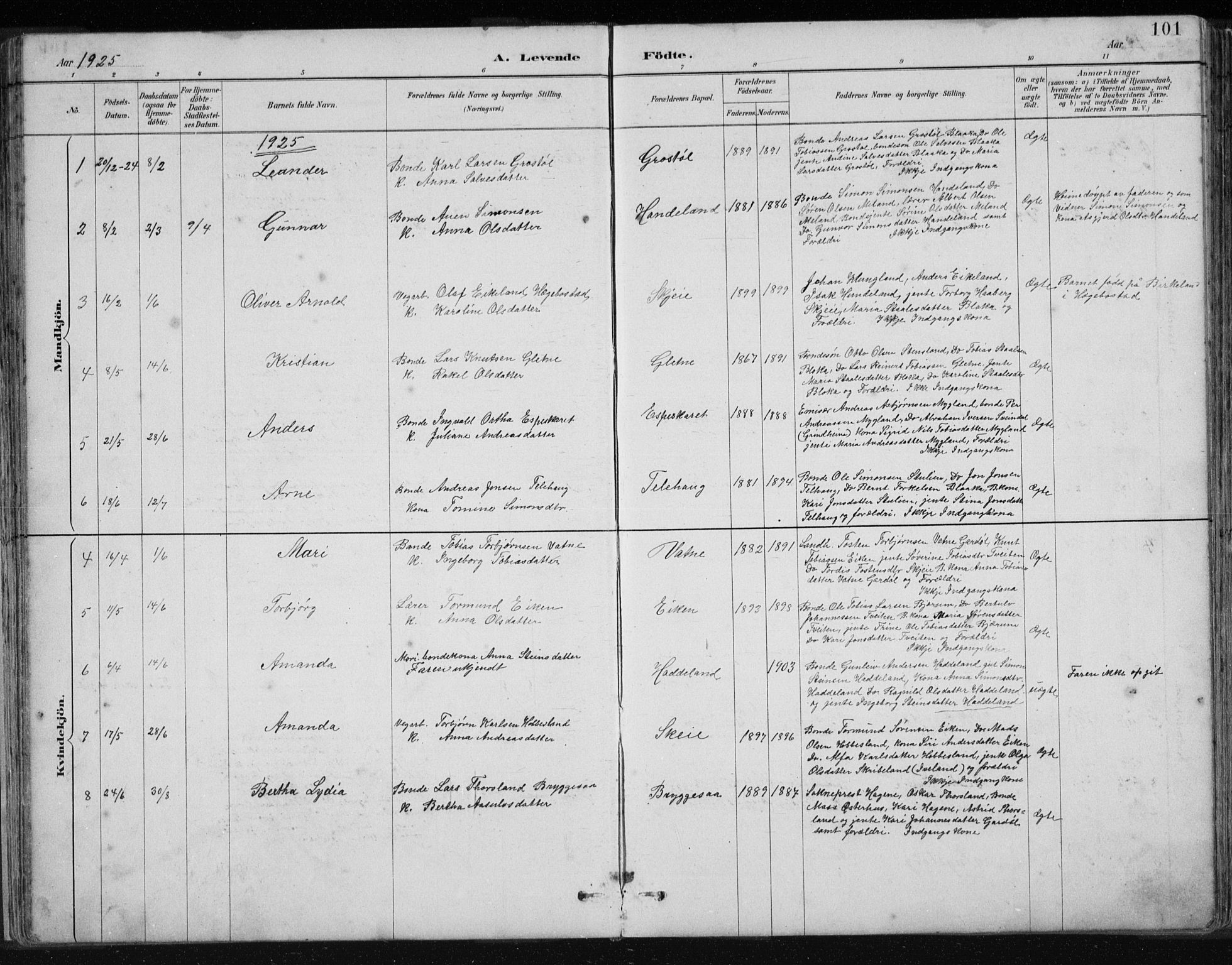 Hægebostad sokneprestkontor, AV/SAK-1111-0024/F/Fb/Fbb/L0003: Parish register (copy) no. B 3, 1887-1937, p. 101