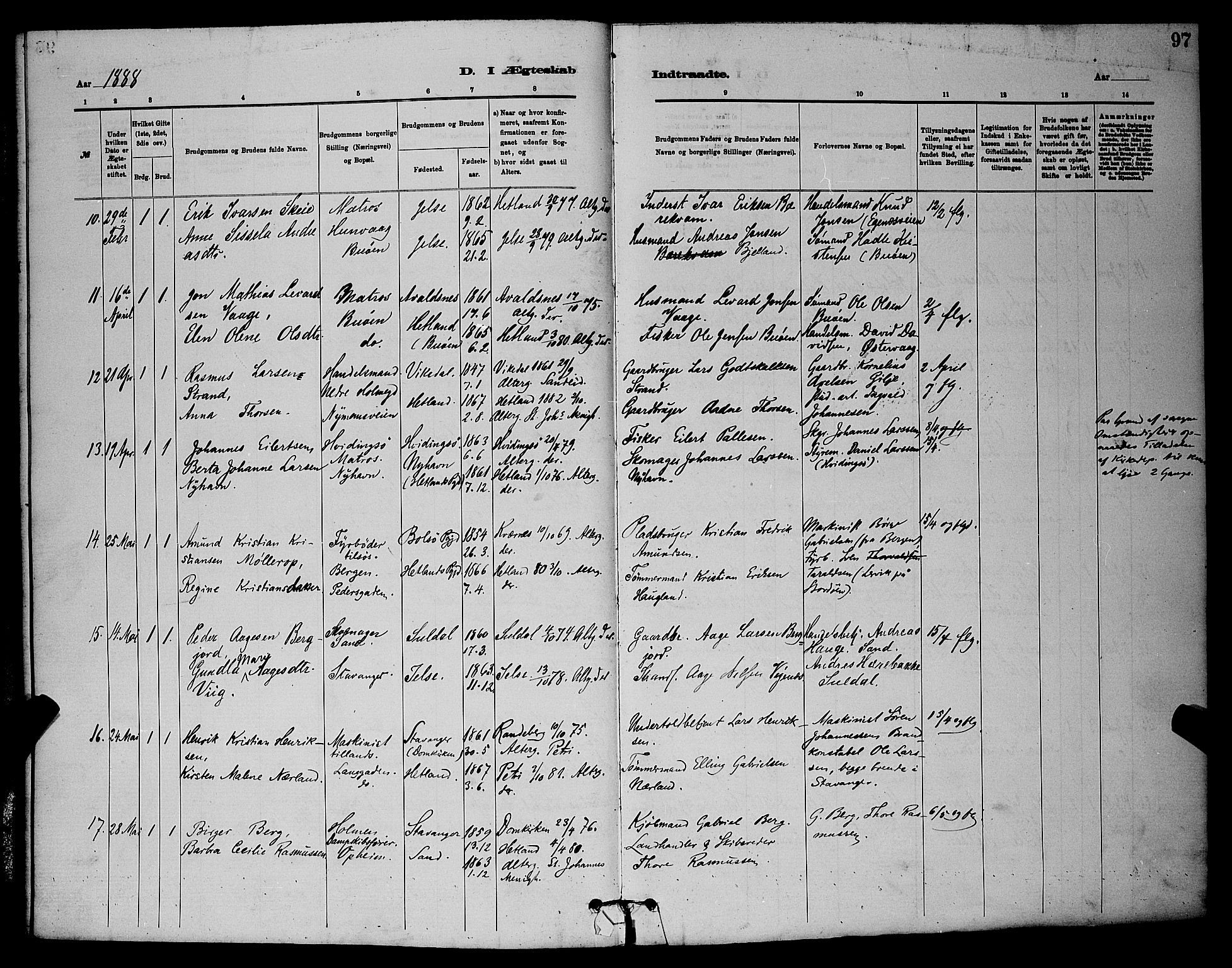 St. Johannes sokneprestkontor, AV/SAST-A-101814/001/30/30BB/L0001: Parish register (copy) no. B 1, 1885-1897, p. 97