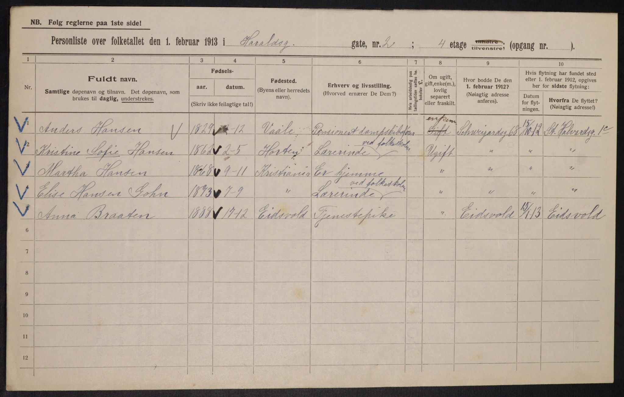 OBA, Municipal Census 1913 for Kristiania, 1913, p. 35104