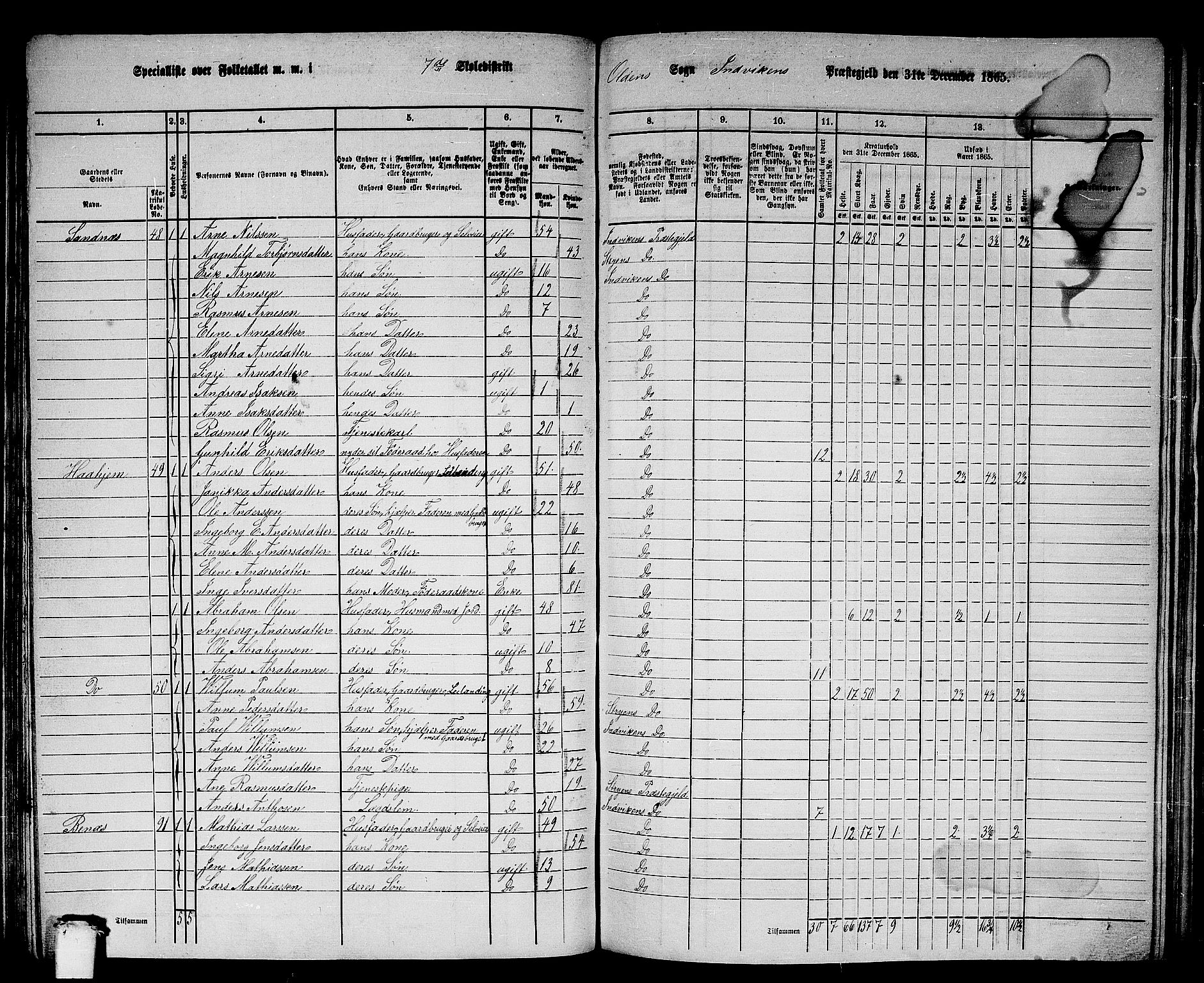 RA, 1865 census for Innvik, 1865, p. 113