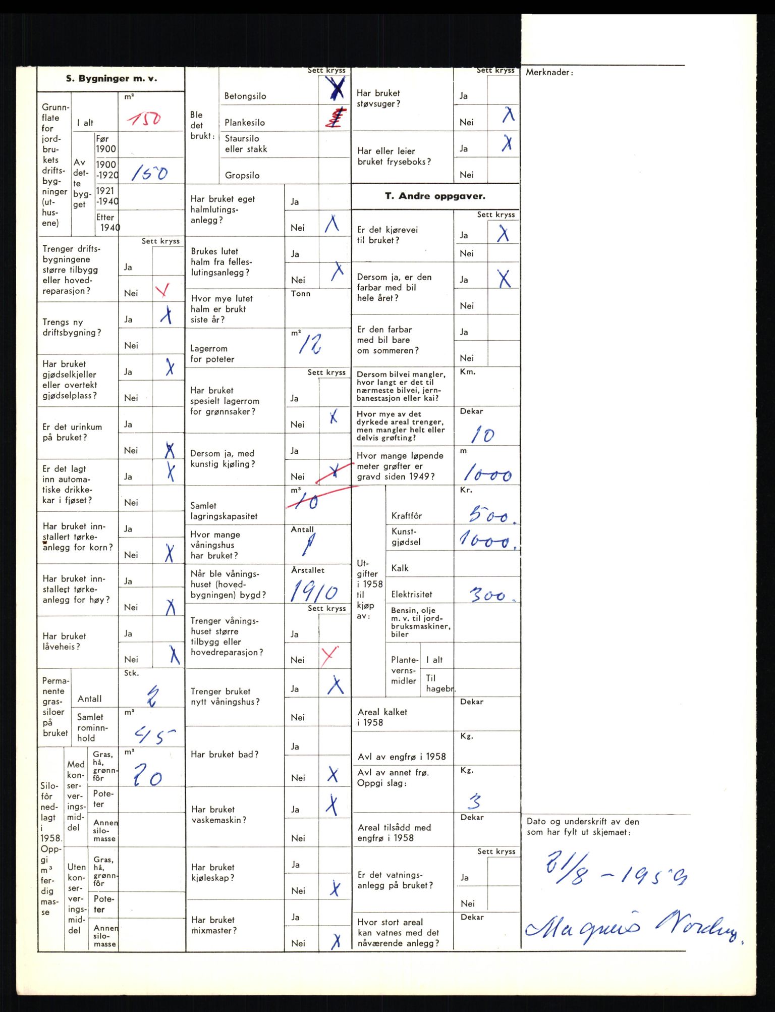 Statistisk sentralbyrå, Næringsøkonomiske emner, Jordbruk, skogbruk, jakt, fiske og fangst, AV/RA-S-2234/G/Gd/L0656: Troms: 1924 Målselv (kl. 0-3) og 1925 Sørreisa, 1959, p. 2103