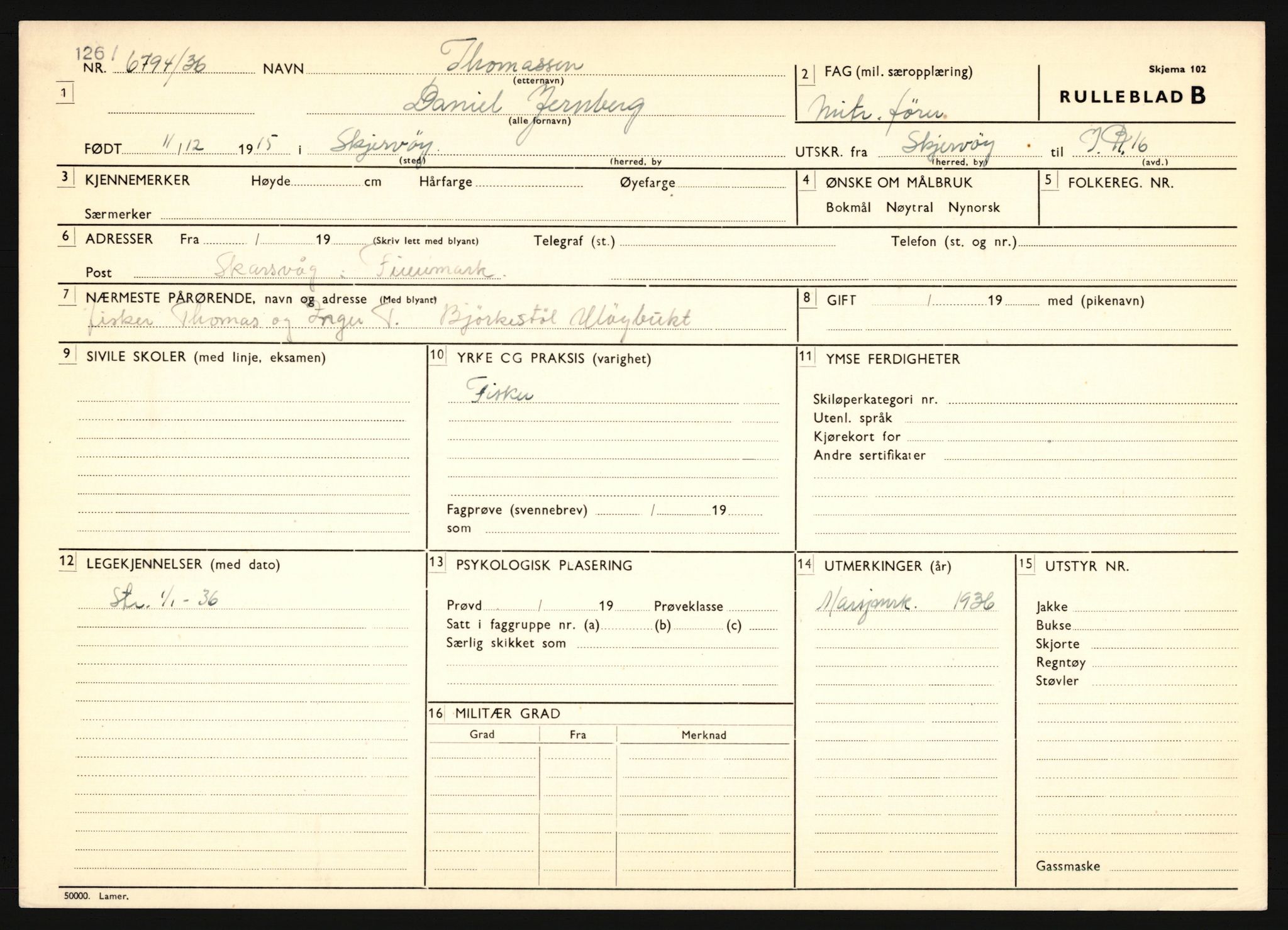 Forsvaret, Troms infanteriregiment nr. 16, AV/RA-RAFA-3146/P/Pa/L0020: Rulleblad for regimentets menige mannskaper, årsklasse 1936, 1936, p. 1299