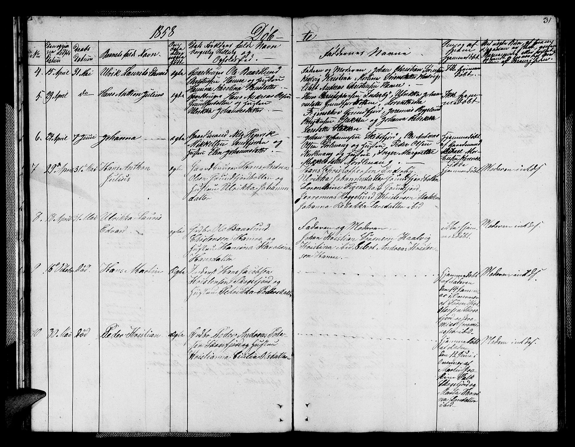 Karlsøy sokneprestembete, SATØ/S-1299/H/Ha/Hab/L0004klokker: Parish register (copy) no. 4, 1845-1870, p. 31