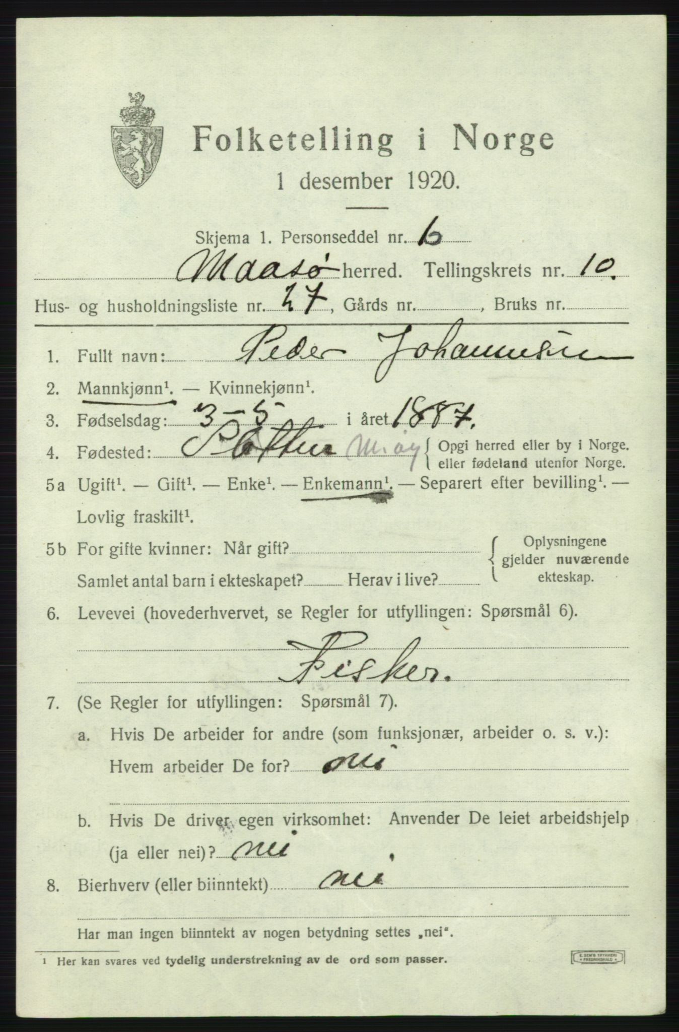 SATØ, 1920 census for Måsøy, 1920, p. 5042