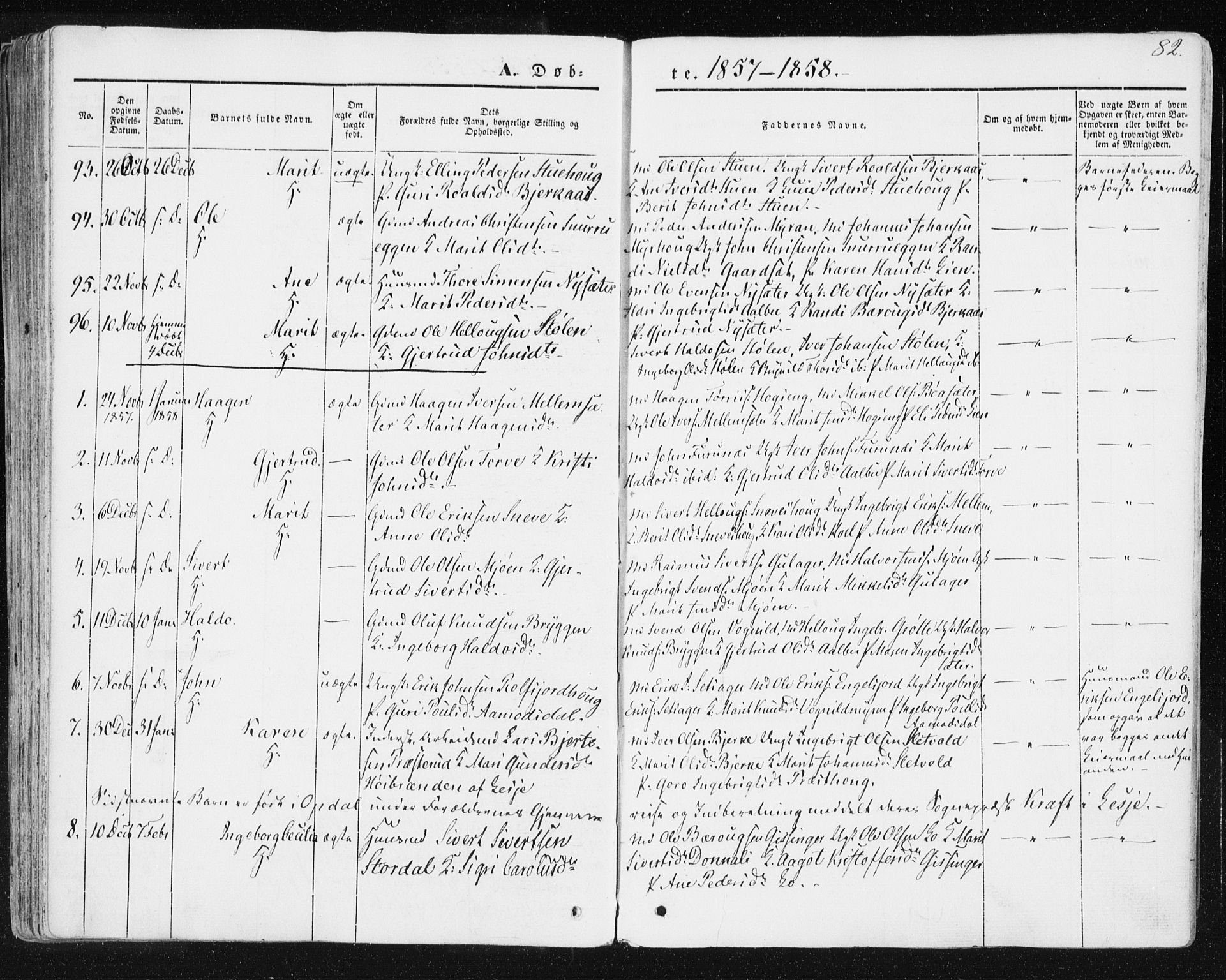 Ministerialprotokoller, klokkerbøker og fødselsregistre - Sør-Trøndelag, SAT/A-1456/678/L0899: Parish register (official) no. 678A08, 1848-1872, p. 82