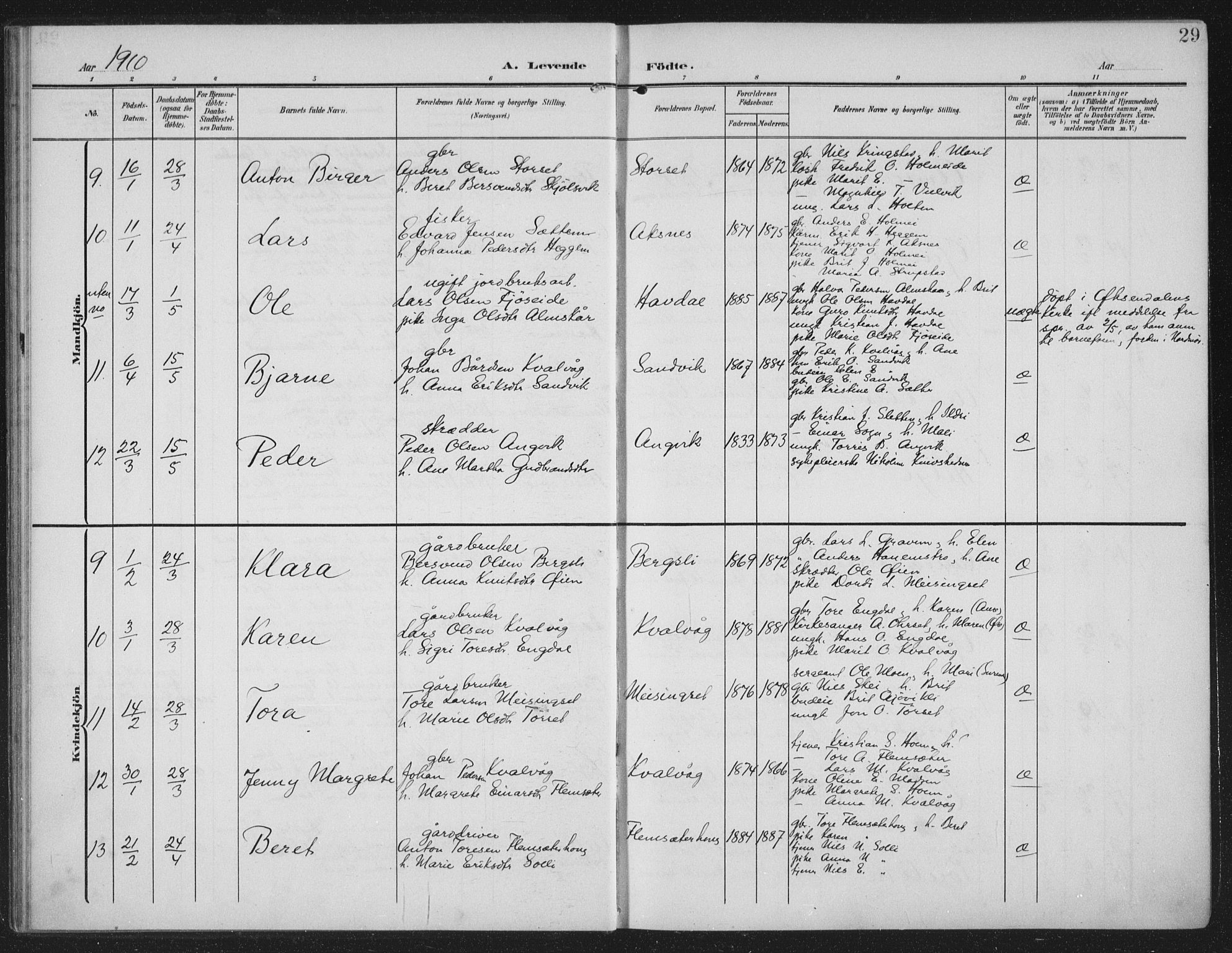 Ministerialprotokoller, klokkerbøker og fødselsregistre - Møre og Romsdal, SAT/A-1454/586/L0989: Parish register (official) no. 586A15, 1906-1915, p. 29