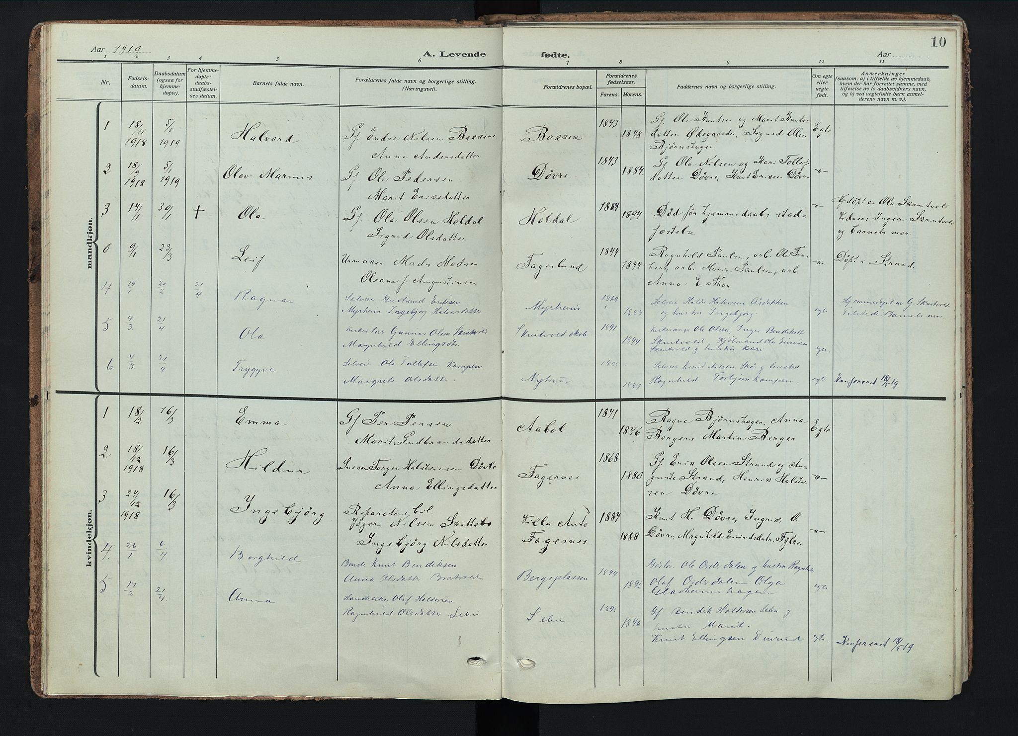 Nord-Aurdal prestekontor, AV/SAH-PREST-132/H/Ha/Haa/L0018: Parish register (official) no. 18, 1915-1935, p. 10